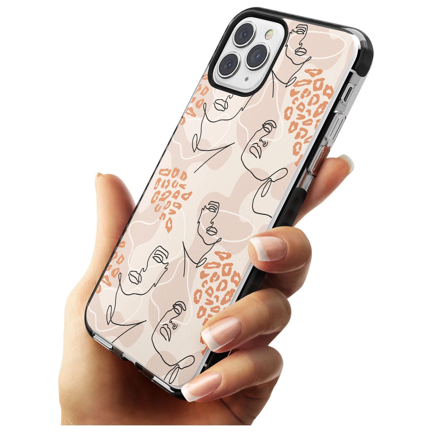 Leopard Print Stylish Abstract Faces Black Impact Phone Case for iPhone 11 Pro Max