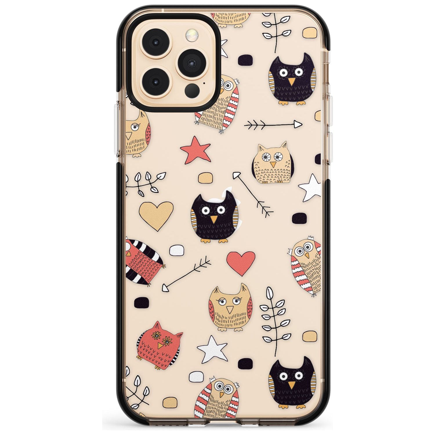 Cute Owl Pattern Black Impact Phone Case for iPhone 11
