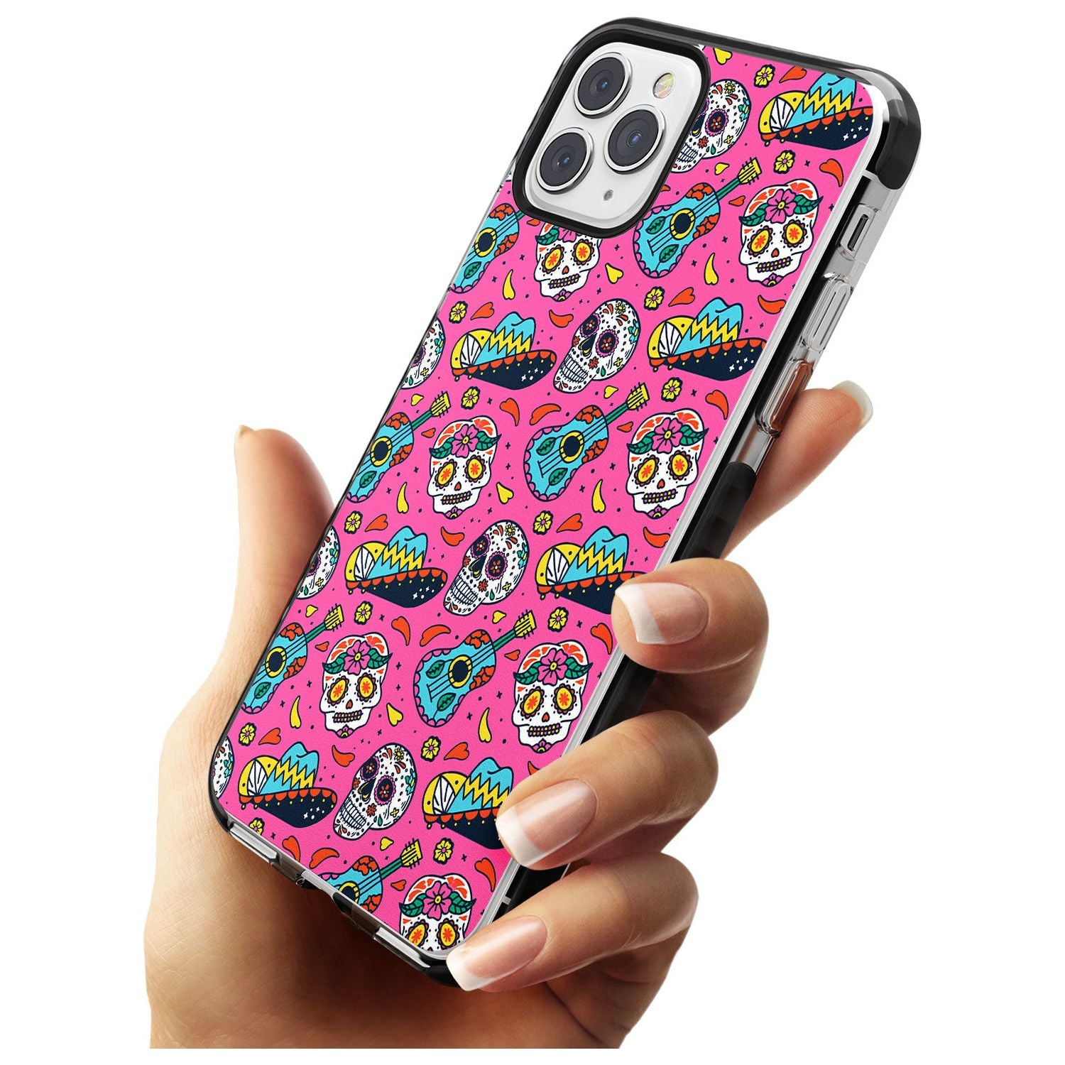 Pink Day of The Dead Pattern Black Impact Phone Case for iPhone 11