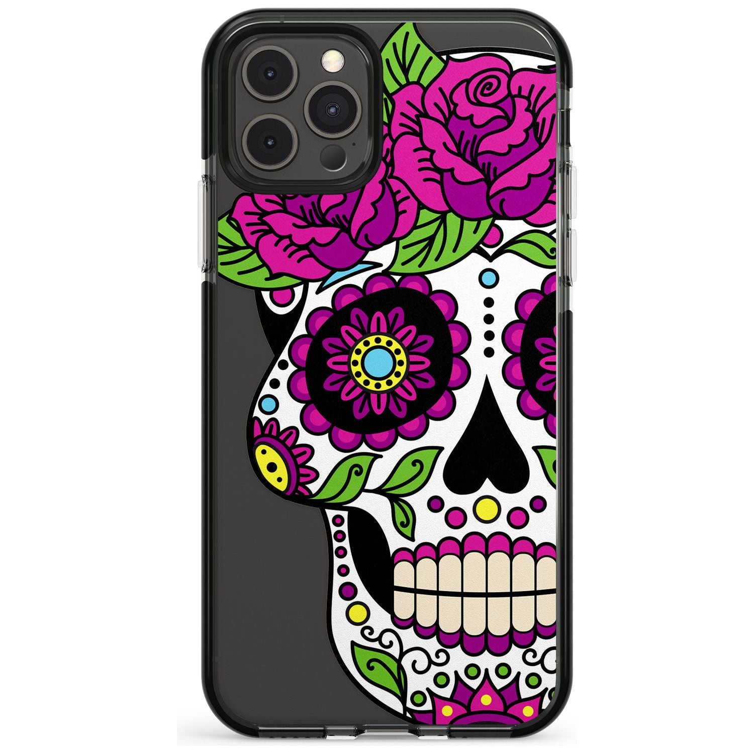 Purple Floral Sugar Skull Black Impact Phone Case for iPhone 11
