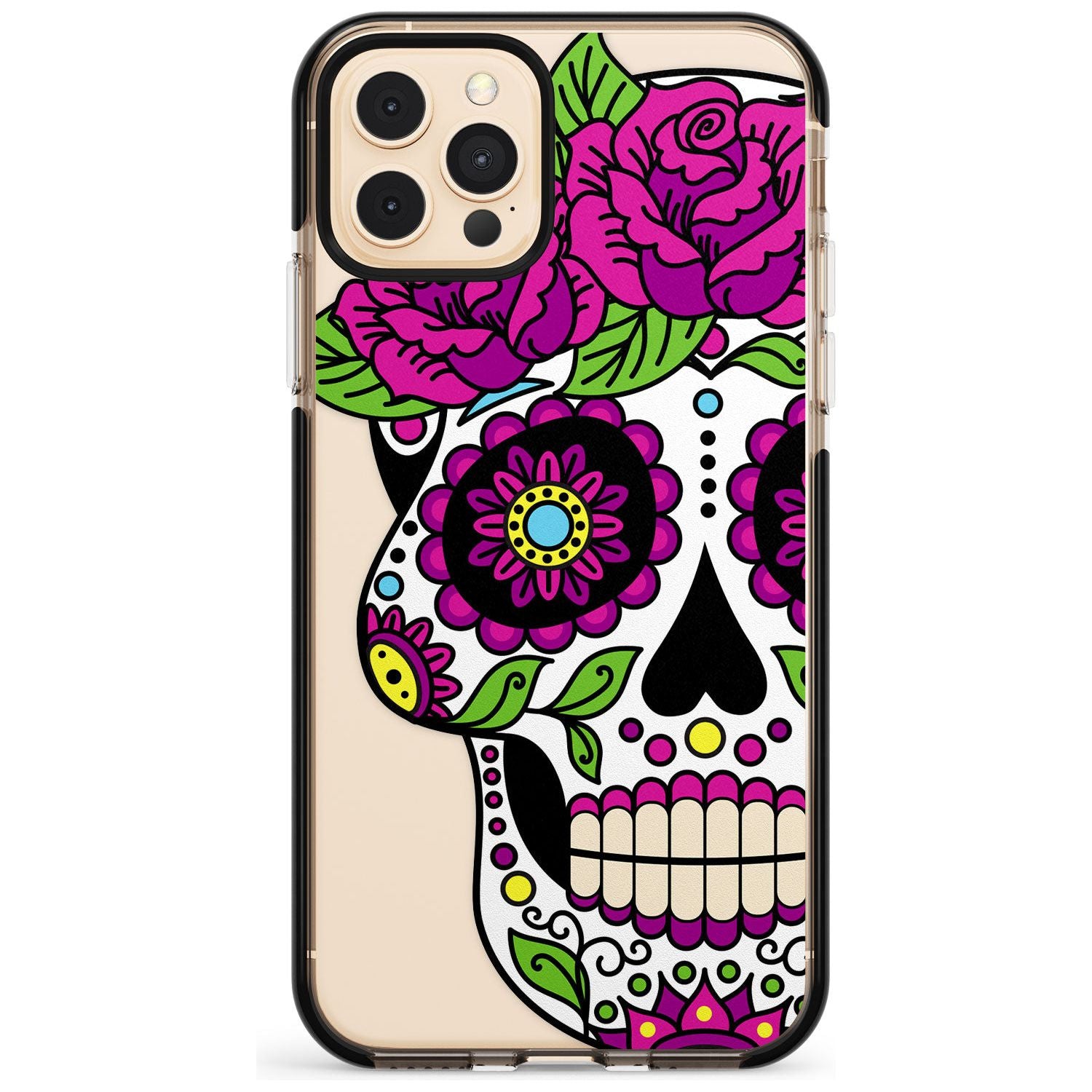 Purple Floral Sugar Skull Black Impact Phone Case for iPhone 11