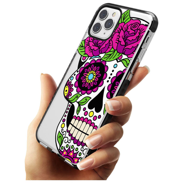 Purple Floral Sugar Skull Black Impact Phone Case for iPhone 11