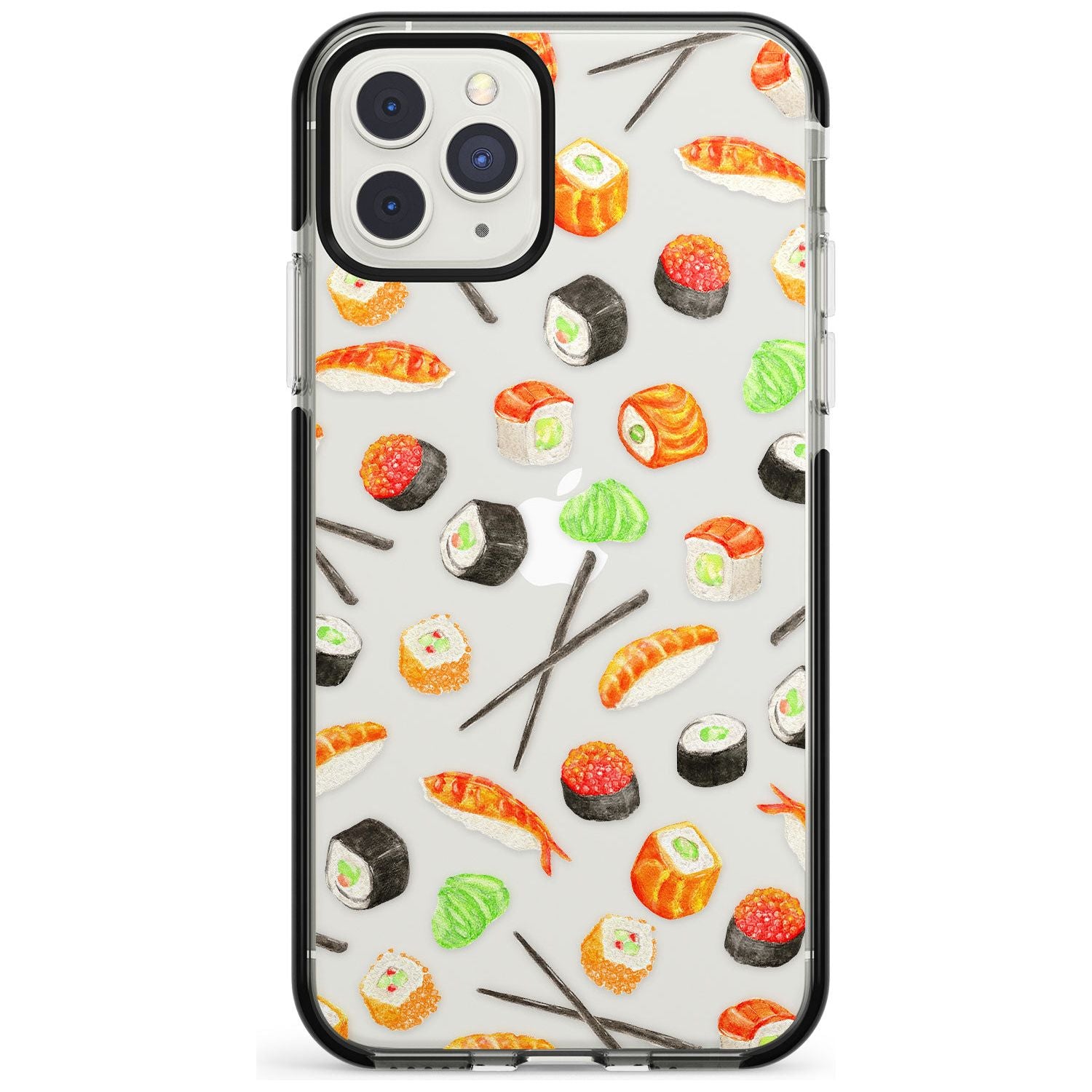 Sushi & Chopsticks Watercolour Pattern Black Impact Phone Case for iPhone 11 Pro Max