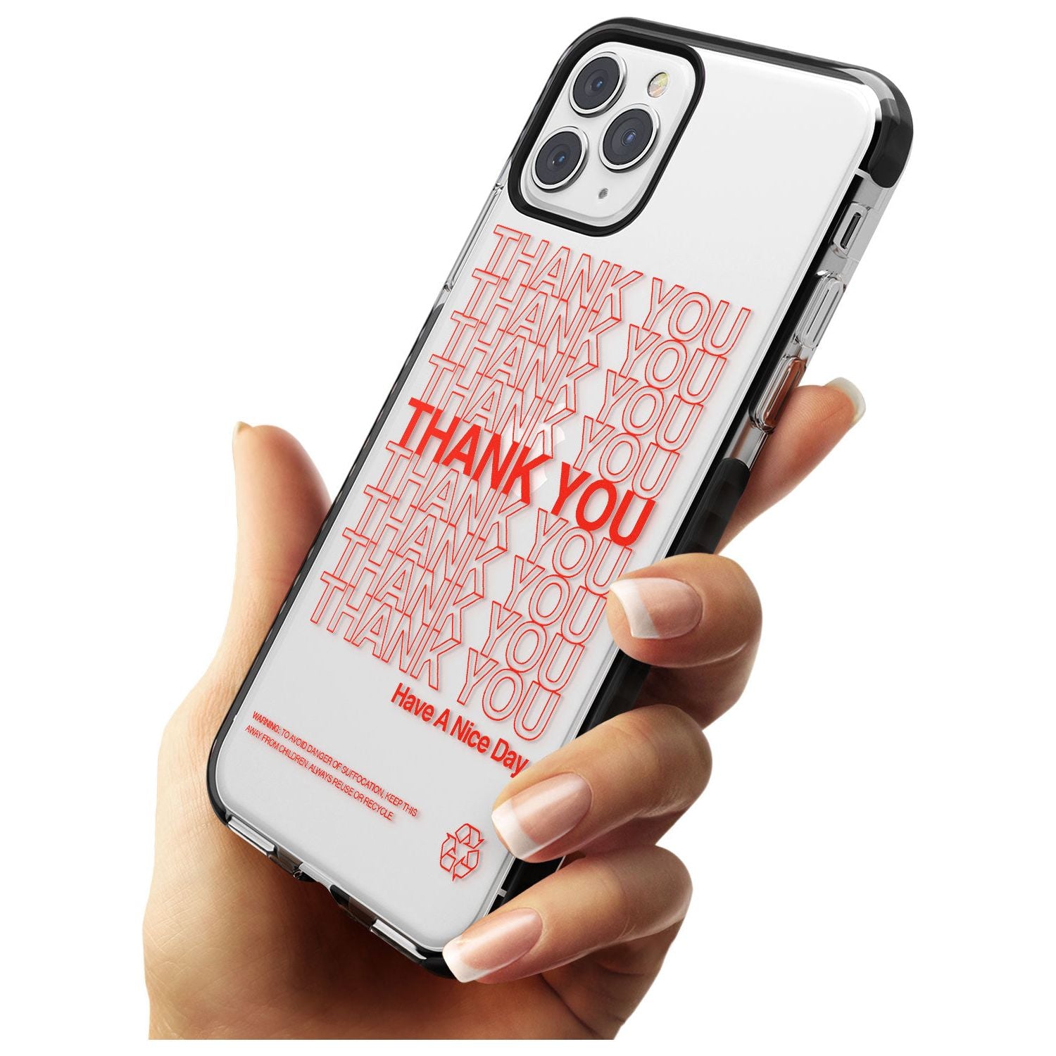 Classic Thank You Bag Design: Solid White + Red Black Impact Phone Case for iPhone 11 Pro Max