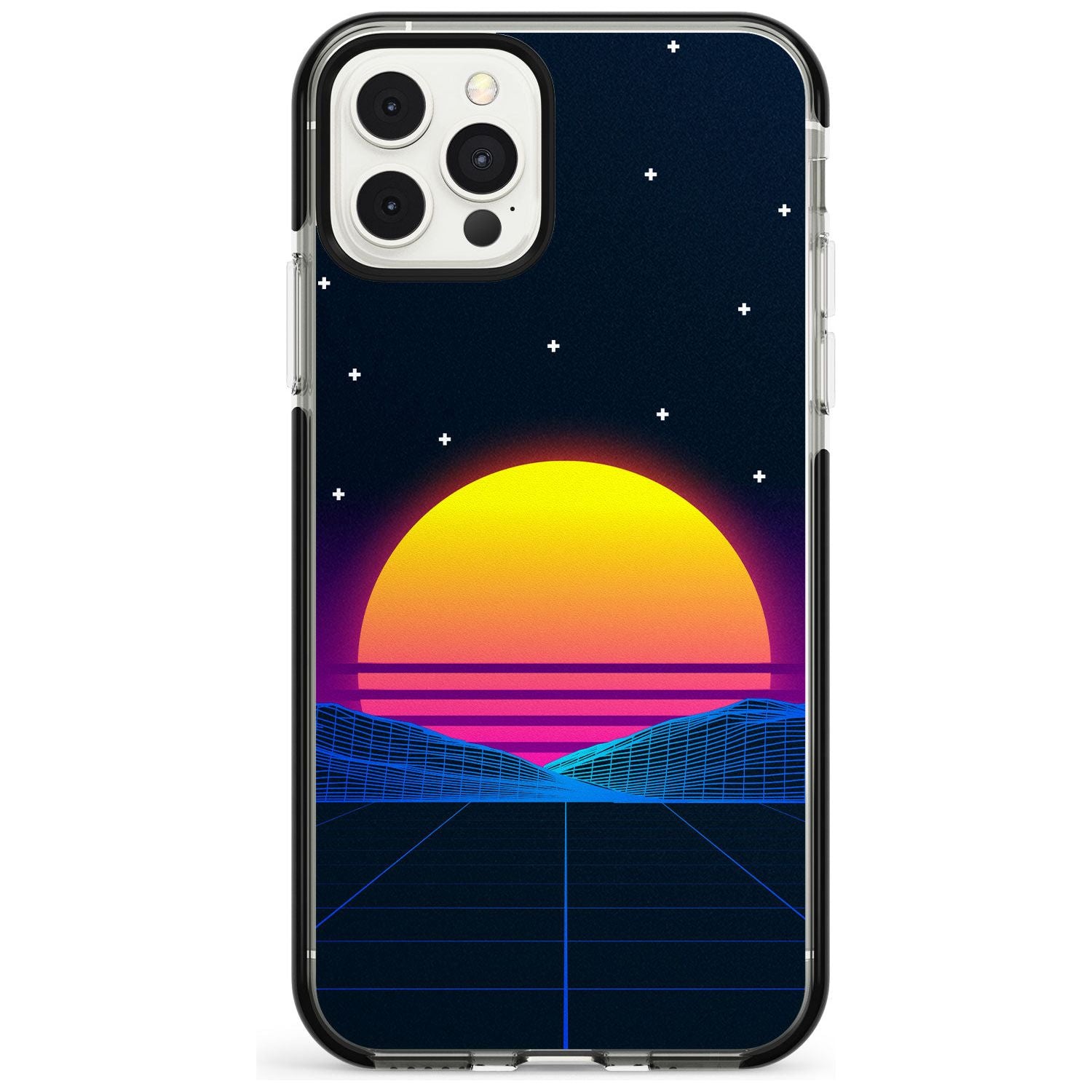 Retro Sunset Vaporwave Black Impact Phone Case for iPhone 11