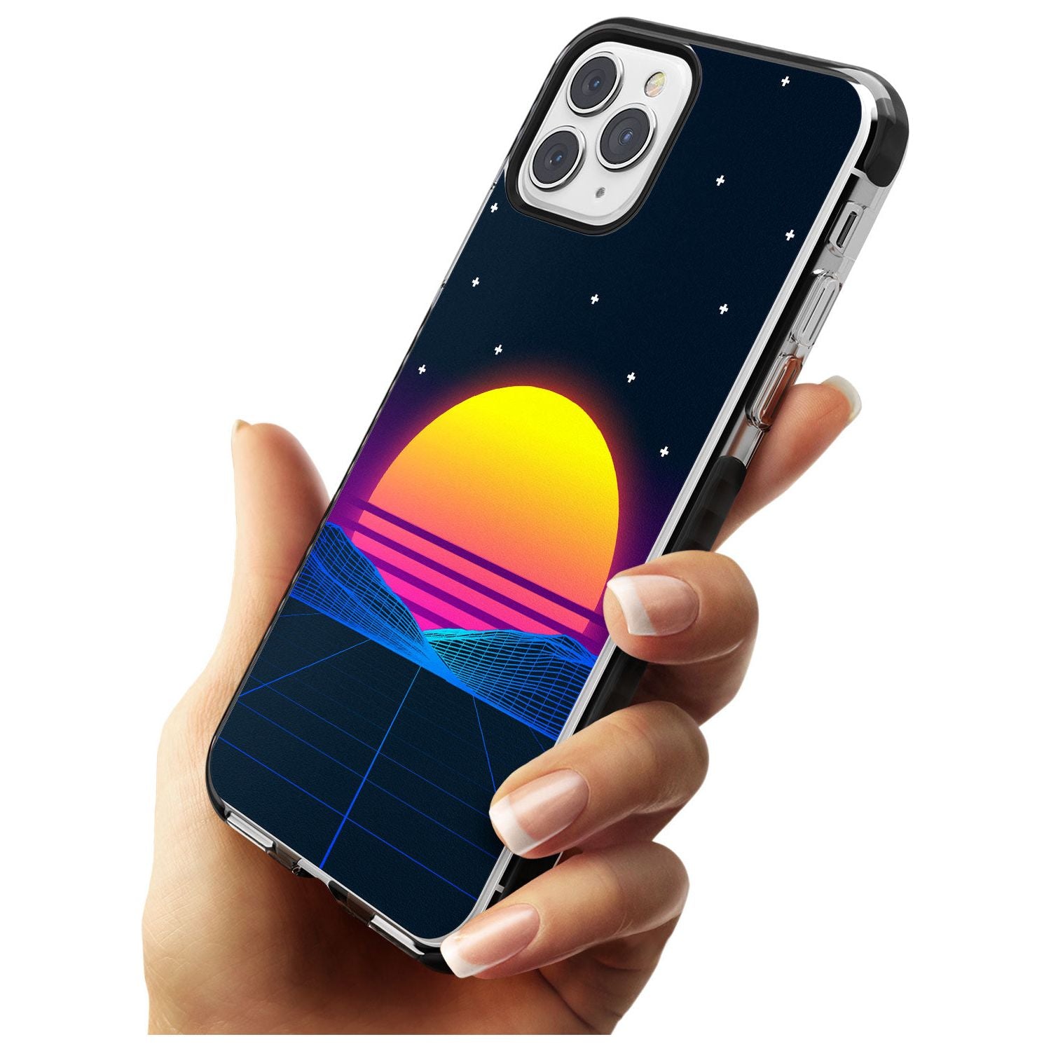 Retro Sunset Vaporwave Black Impact Phone Case for iPhone 11