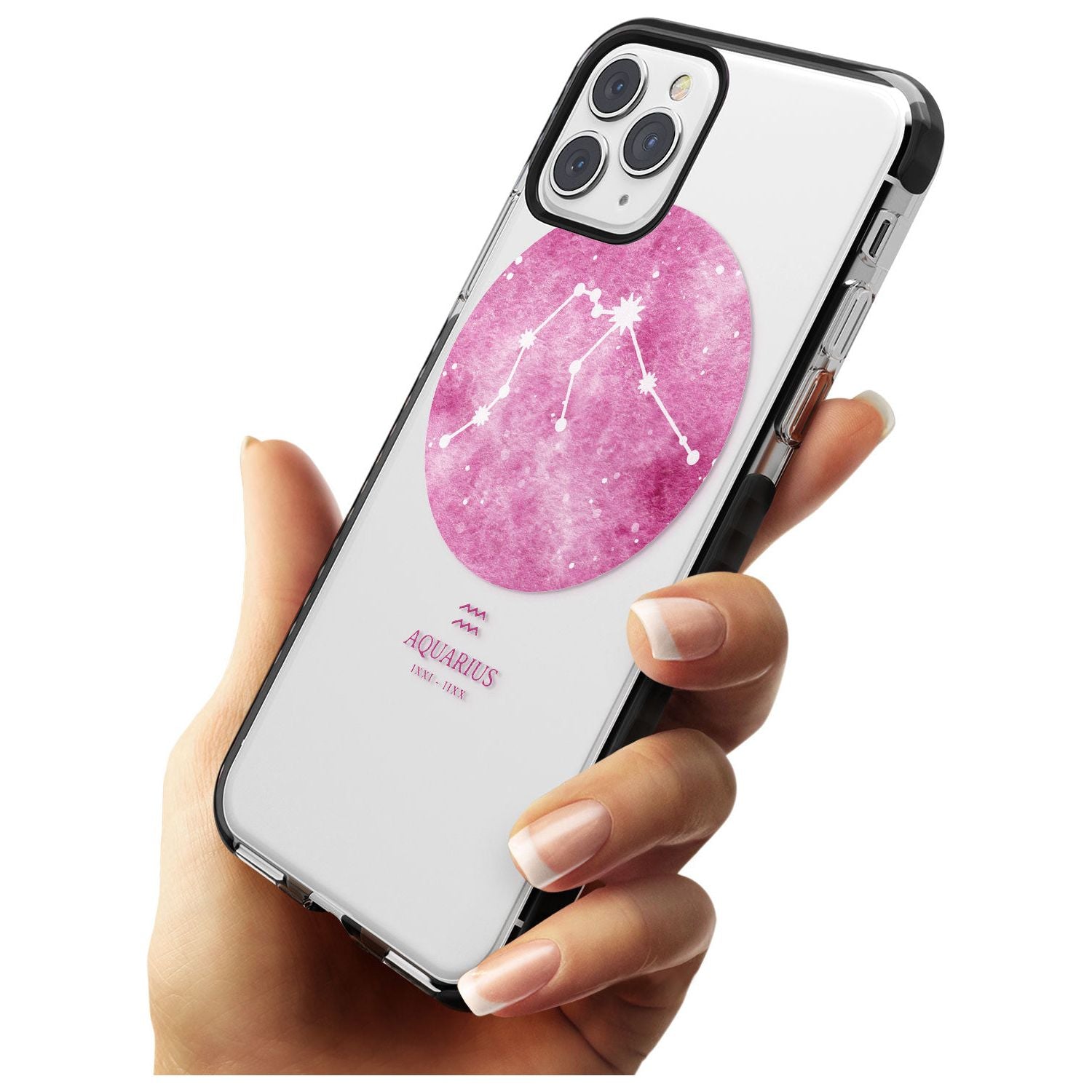 Aquarius Zodiac Transparent Design - Pink Black Impact Phone Case for iPhone 11 Pro Max