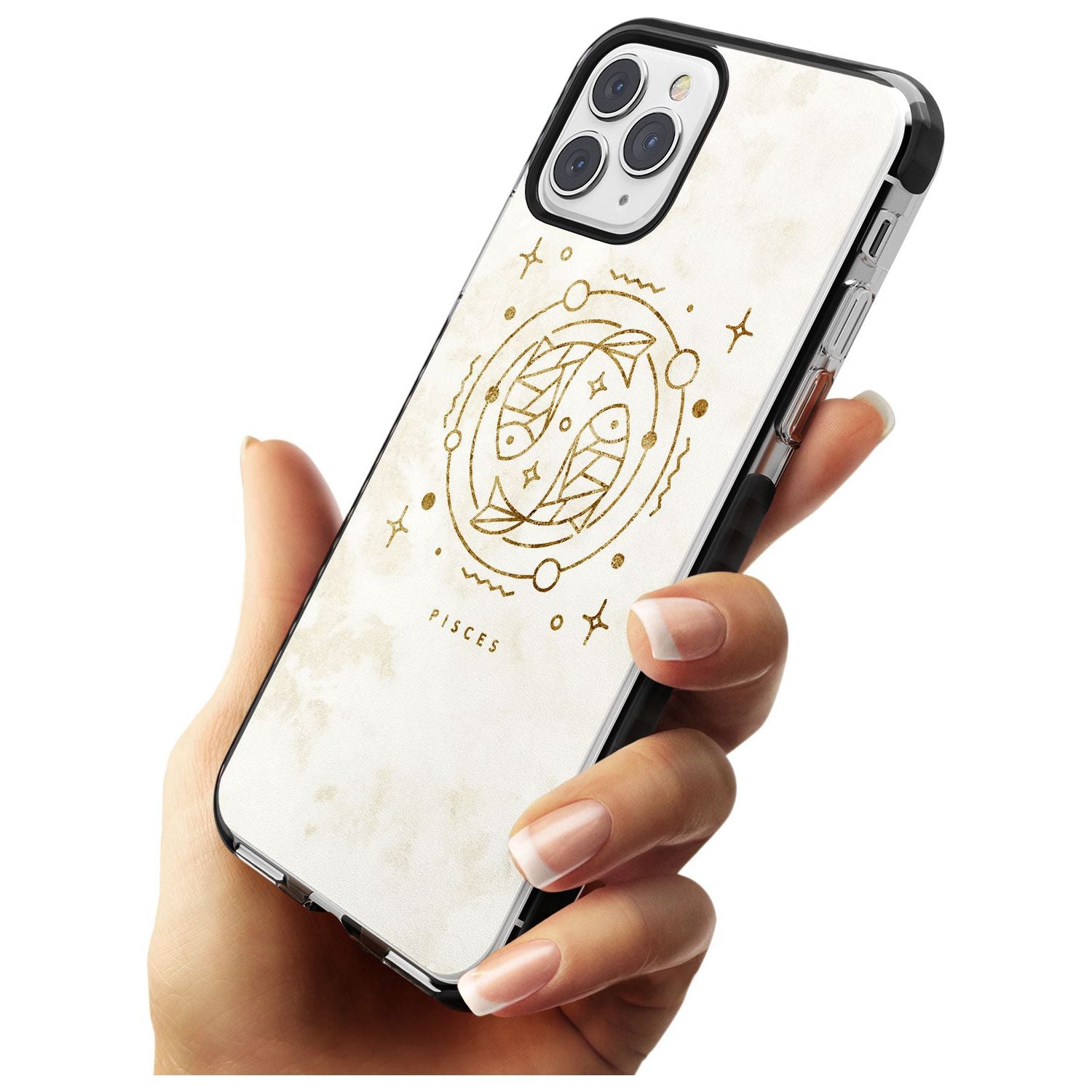 Pisces Emblem - Solid Gold Marbled Design Black Impact Phone Case for iPhone 11 Pro Max
