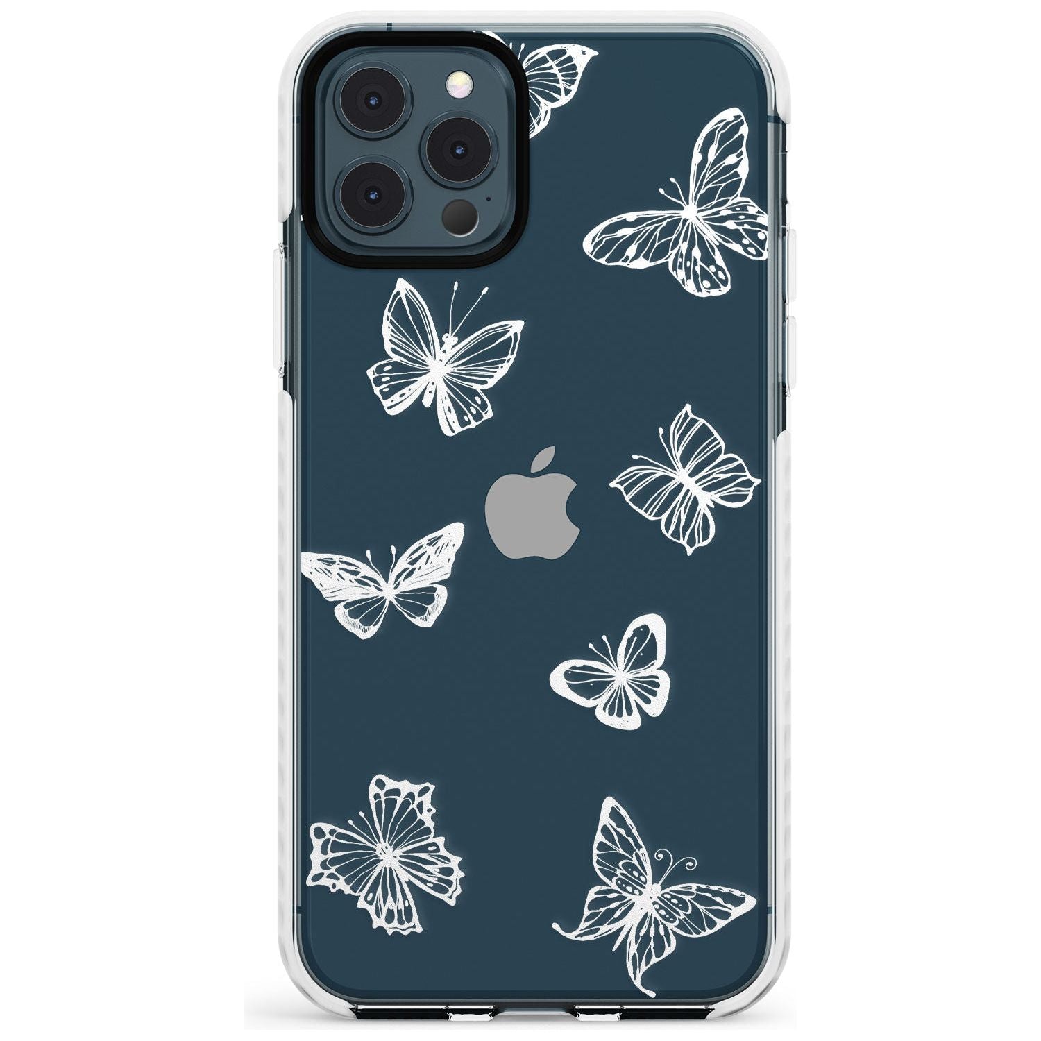 White Butterfly Line Pattern Impact Phone Case for iPhone 11 Pro Max