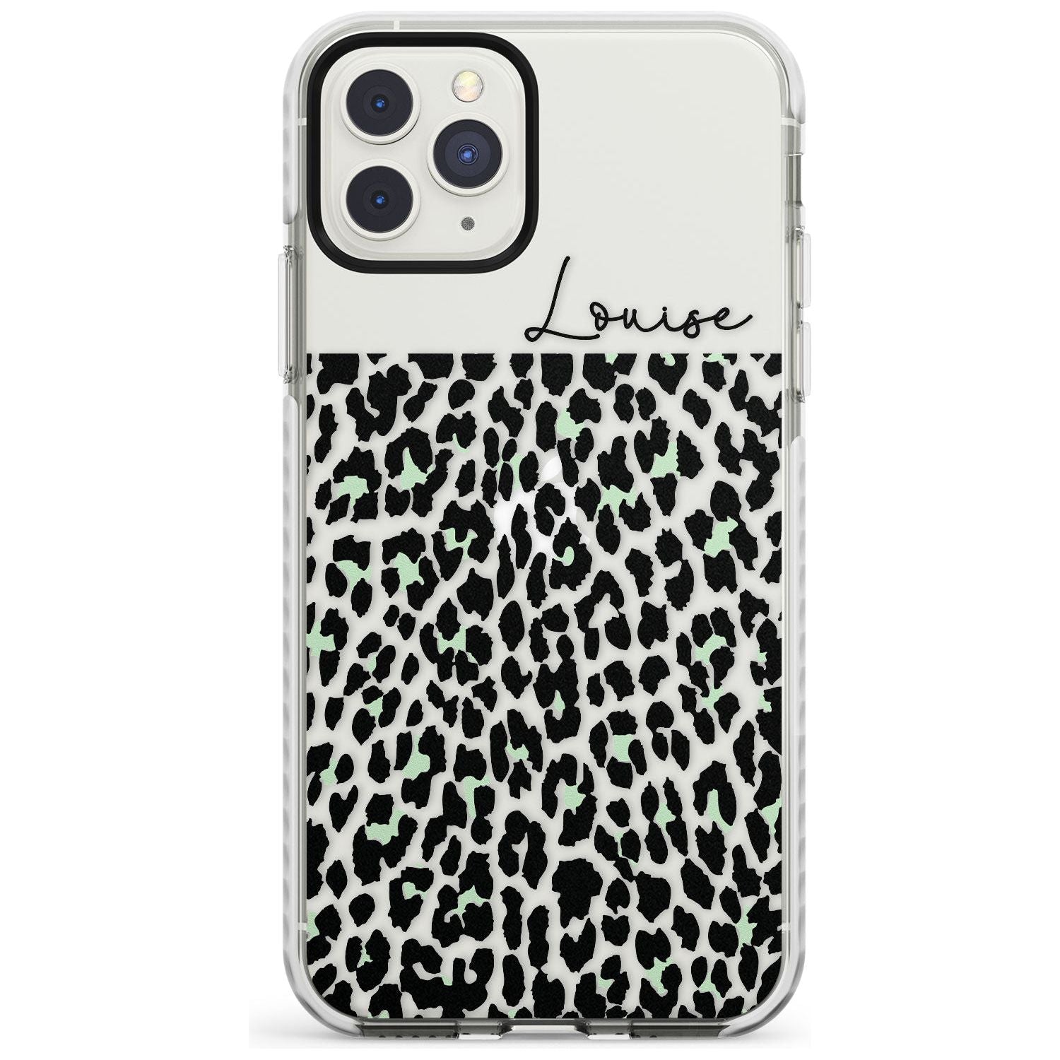 CustomSeafoam Green & Cursive Leopard Spots Impact Phone Case for iPhone 11 Pro Max