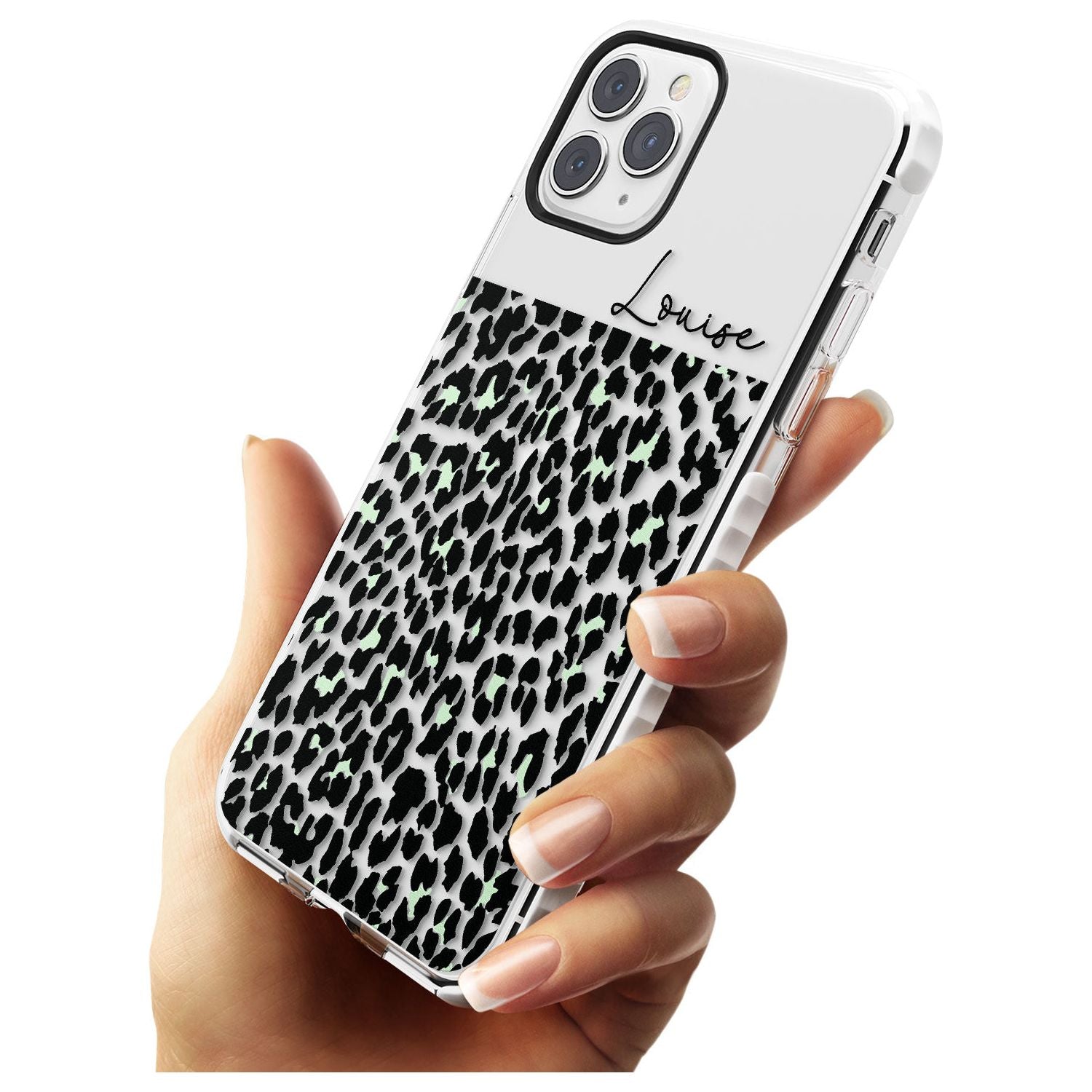 CustomSeafoam Green & Cursive Leopard Spots Impact Phone Case for iPhone 11 Pro Max