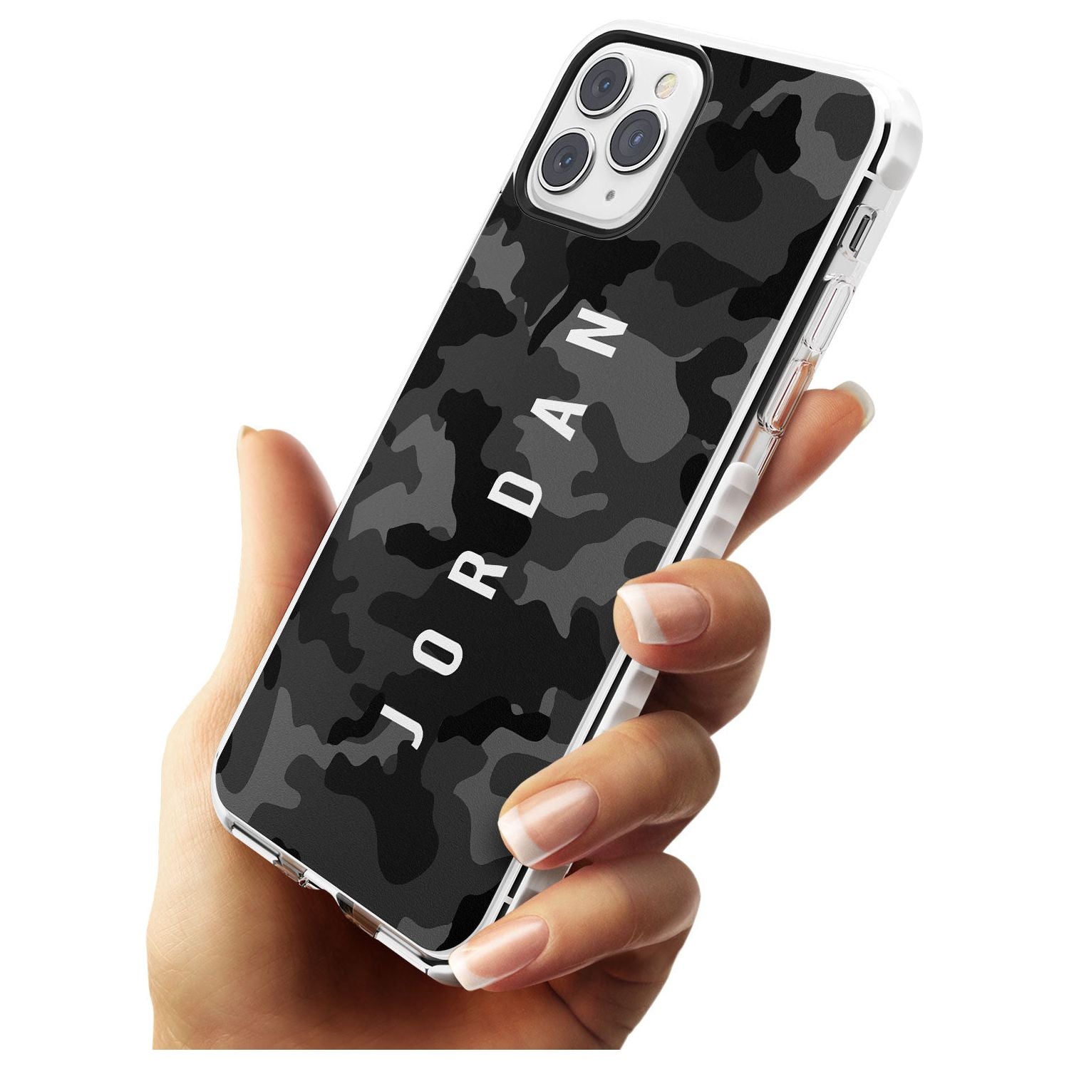 Small Vertical Name Personalised Black Camouflage Impact Phone Case for iPhone 11 Pro Max