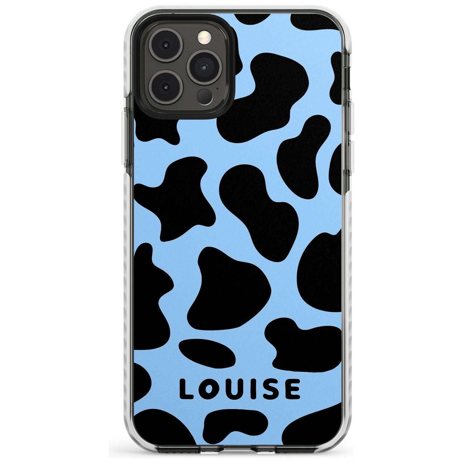 Personalised Blue and Black Cow Print Impact Phone Case for iPhone 11 Pro Max