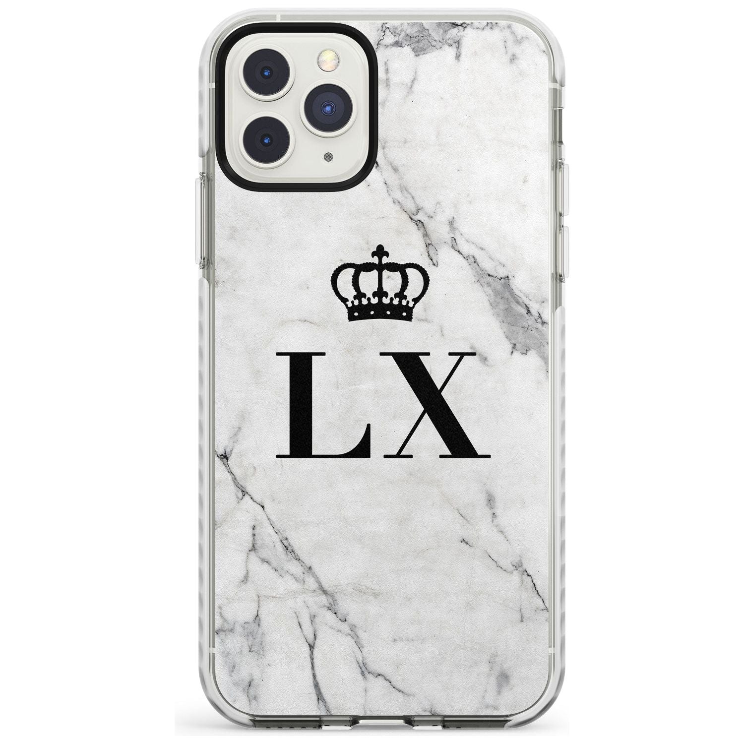 Personalised Initials with Crown on White Marble Impact Phone Case for iPhone 11 Pro Max
