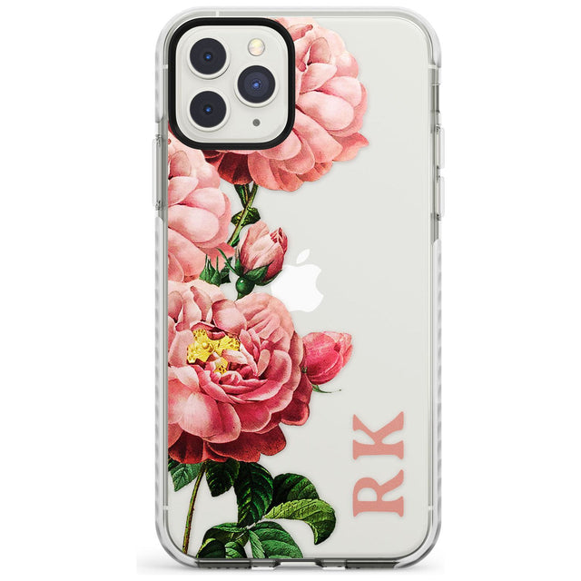 Custom Clear Vintage Floral Pink Peonies Impact Phone Case for iPhone 11 Pro Max