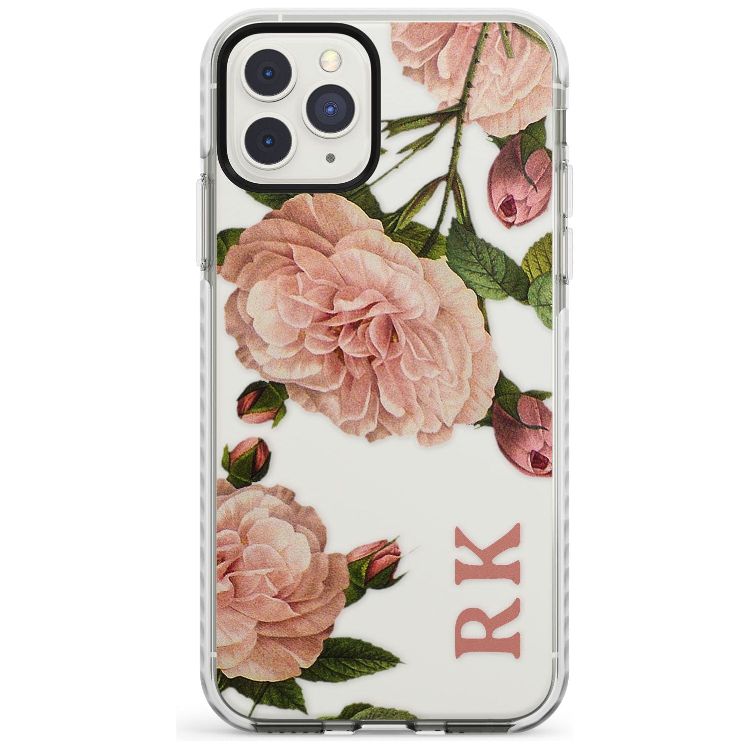 Custom Clear Vintage Floral Pale Pink Peonies Impact Phone Case for iPhone 11 Pro Max