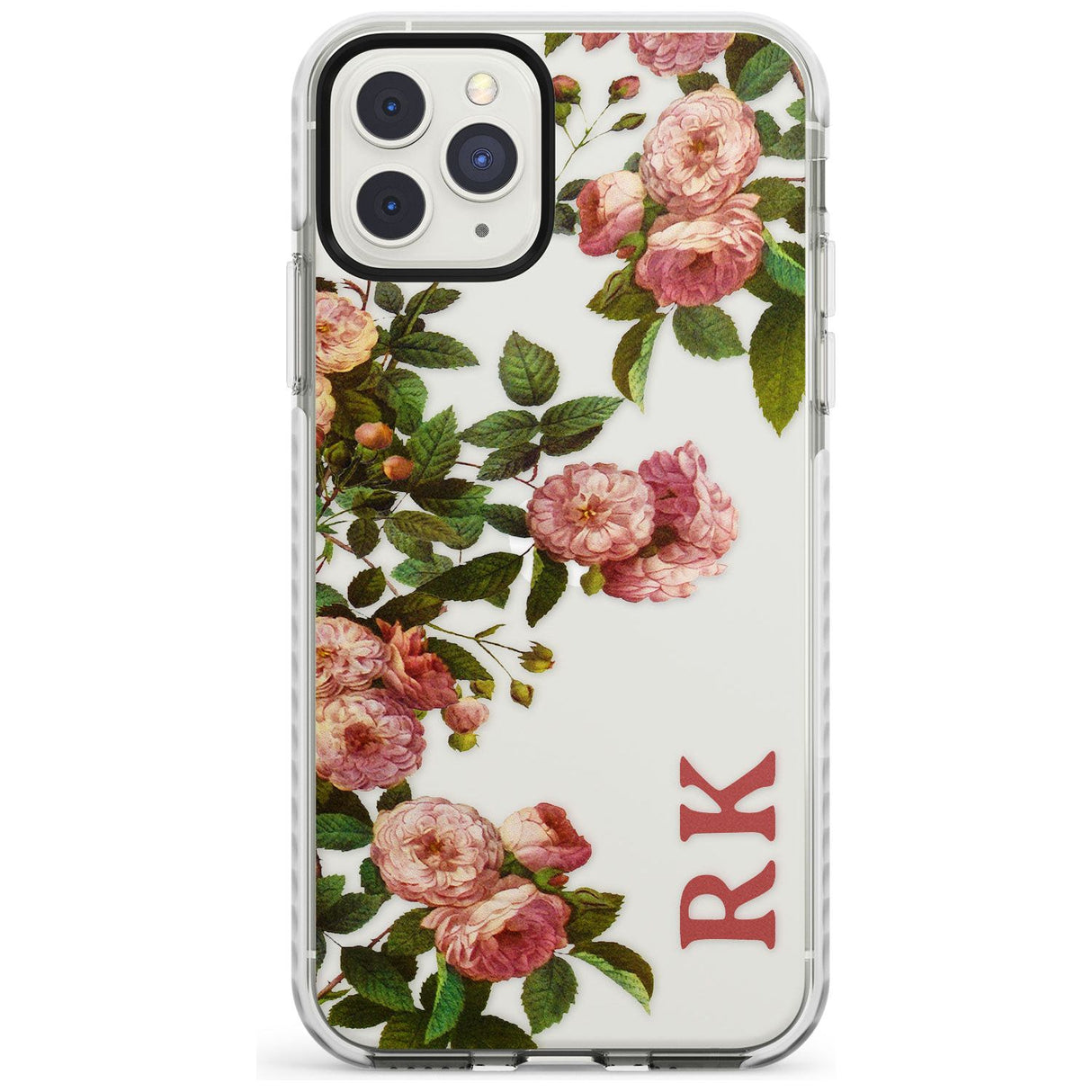 Custom Clear Vintage Floral Pink Garden Roses Impact Phone Case for iPhone 11 Pro Max