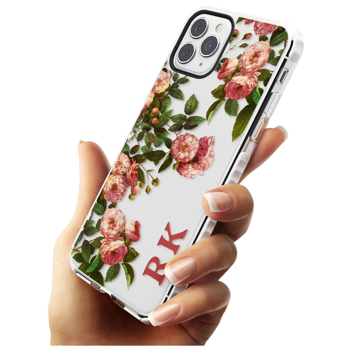 Custom Clear Vintage Floral Pink Garden Roses Impact Phone Case for iPhone 11 Pro Max