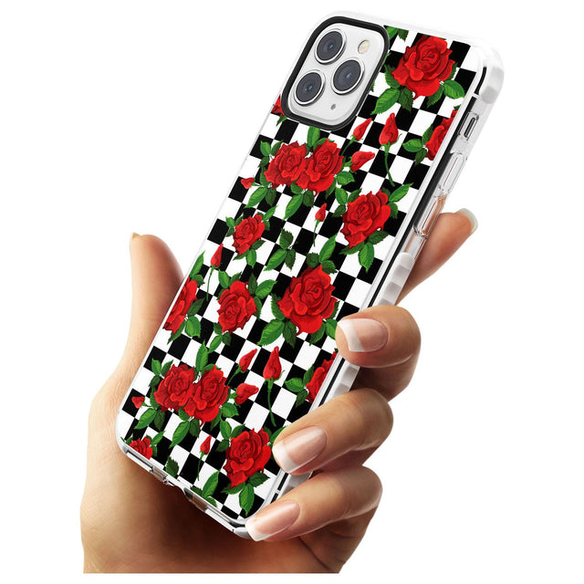 Checkered Pattern & Red Roses Impact Phone Case for iPhone 11 Pro Max