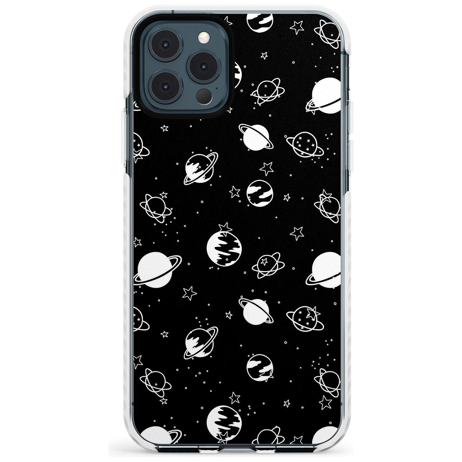 White Planets on Black Slim TPU Phone Case for iPhone 11 Pro Max