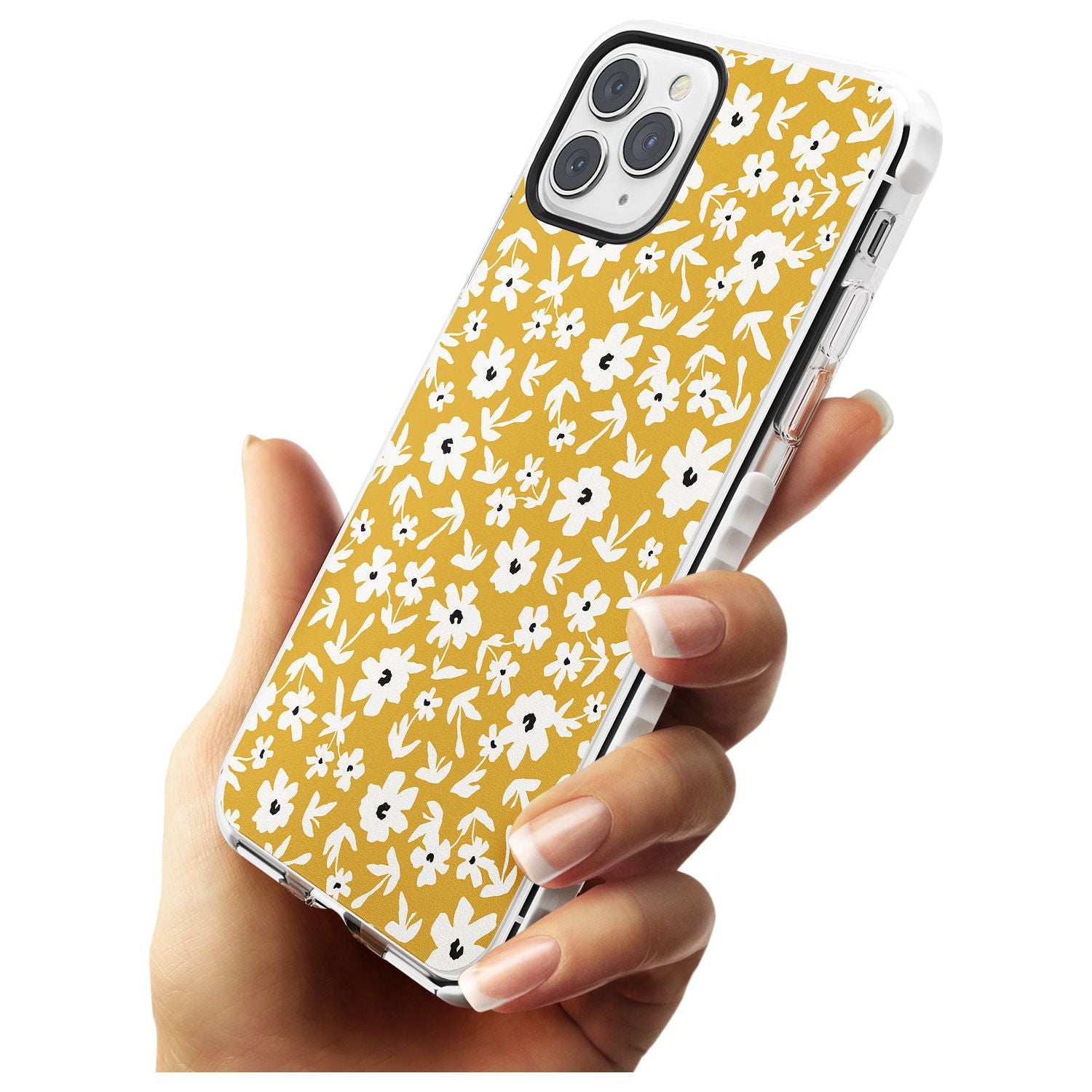 Floral Print on Mustard - Cute Floral Design Slim TPU Phone Case for iPhone 11 Pro Max