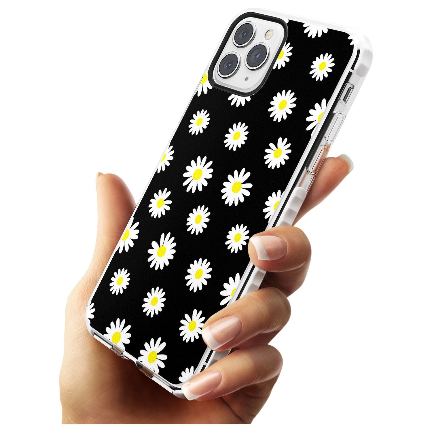 White Daisy Pattern (Black) Impact Phone Case for iPhone 11 Pro Max