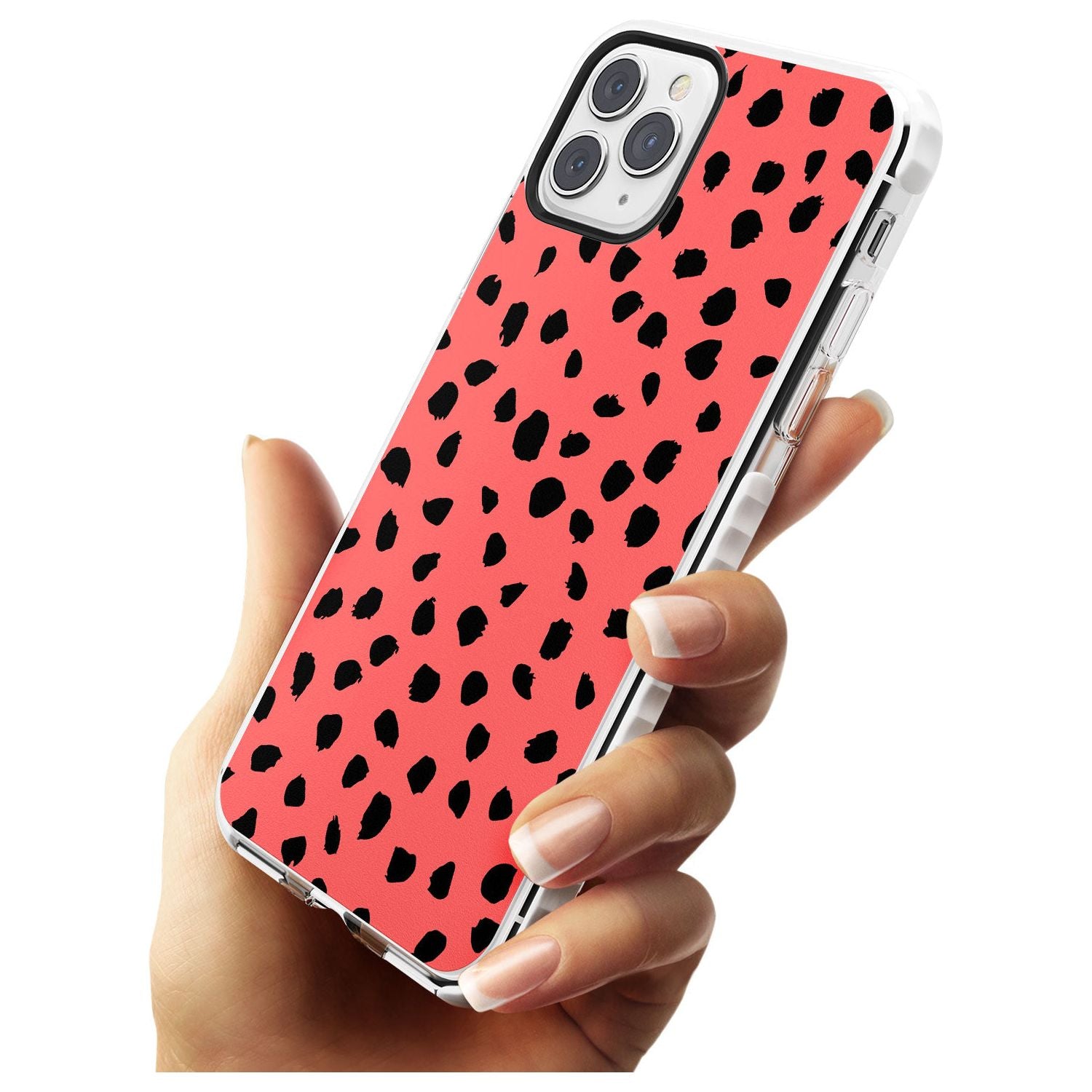 Black on Salmon Pink Dalmatian Polka Dot Spots Impact Phone Case for iPhone 11 Pro Max