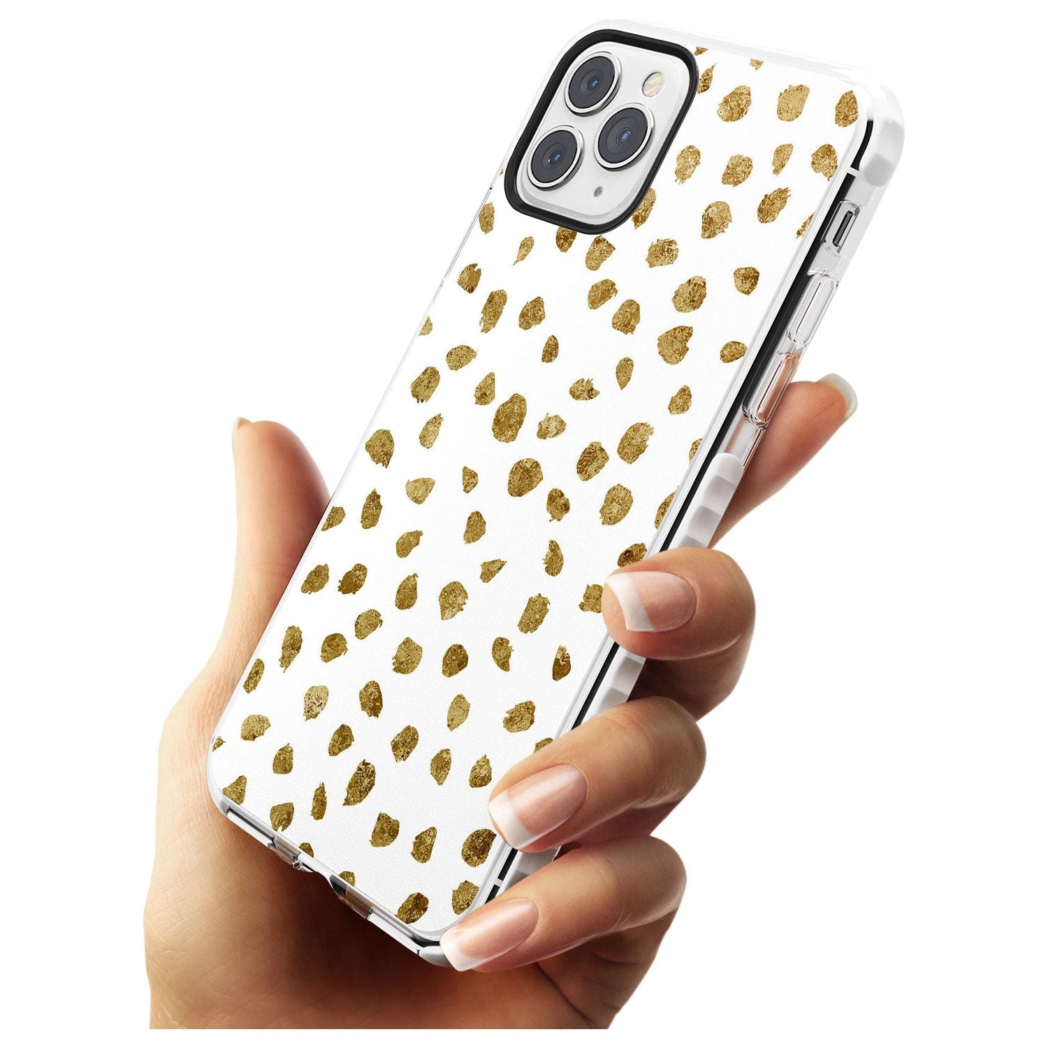 Gold Look on White Dalmatian Polka Dot Spots Impact Phone Case for iPhone 11 Pro Max