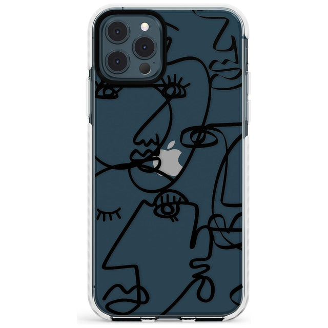 Continuous Line Faces: Black on Clear Slim TPU Phone Case for iPhone 11 Pro Max