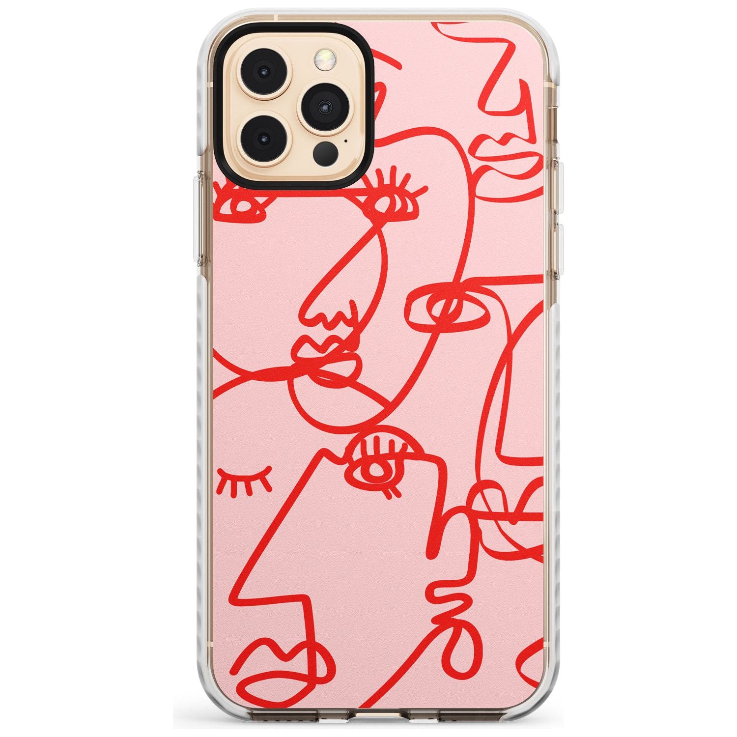 Continuous Line Faces: Red on Pink Slim TPU Phone Case for iPhone 11 Pro Max