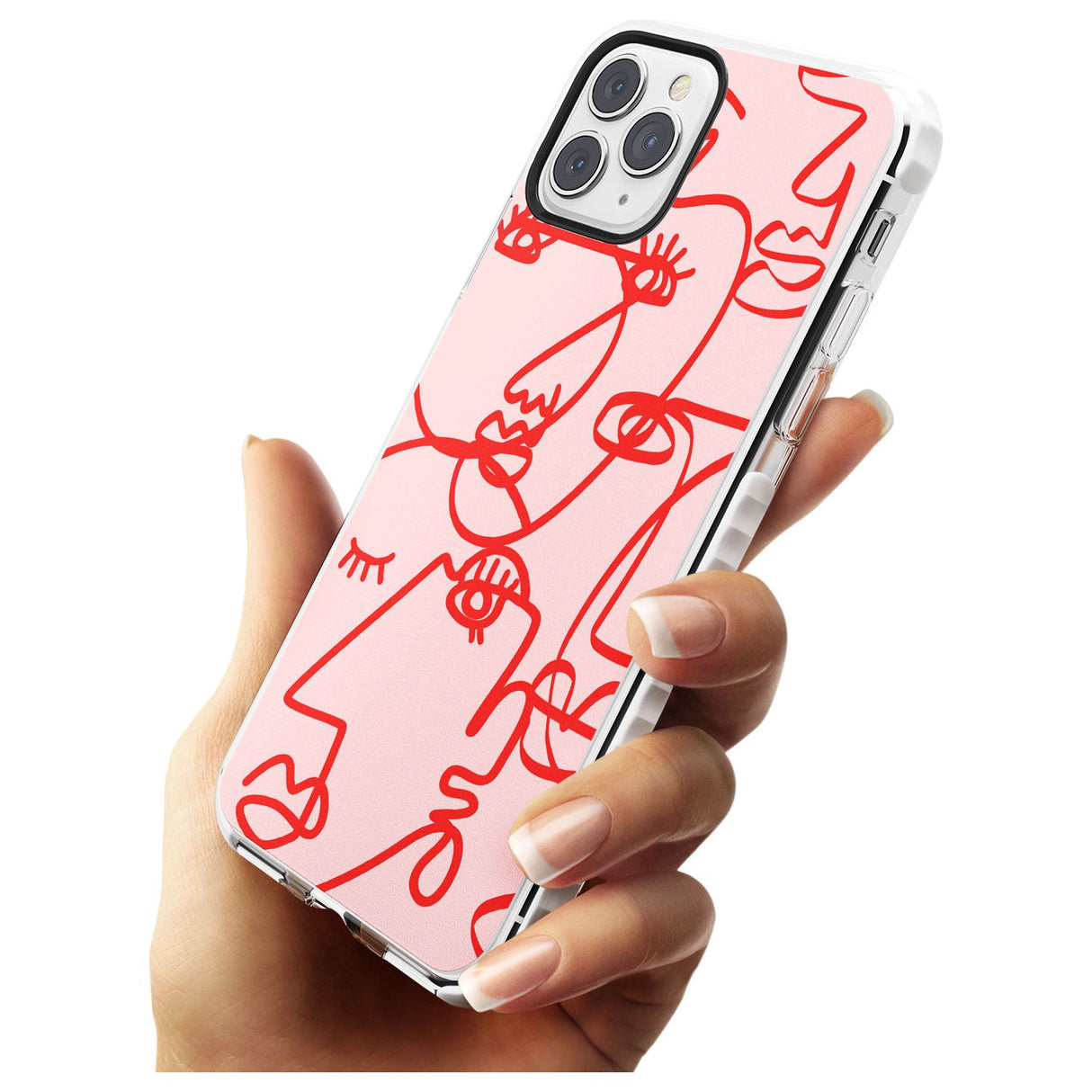 Continuous Line Faces: Red on Pink Slim TPU Phone Case for iPhone 11 Pro Max