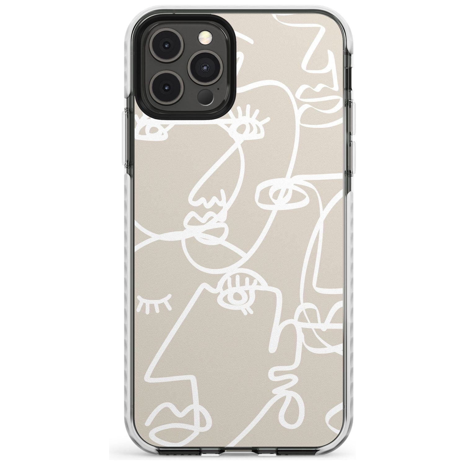 Continuous Line Faces: White on Beige Slim TPU Phone Case for iPhone 11 Pro Max