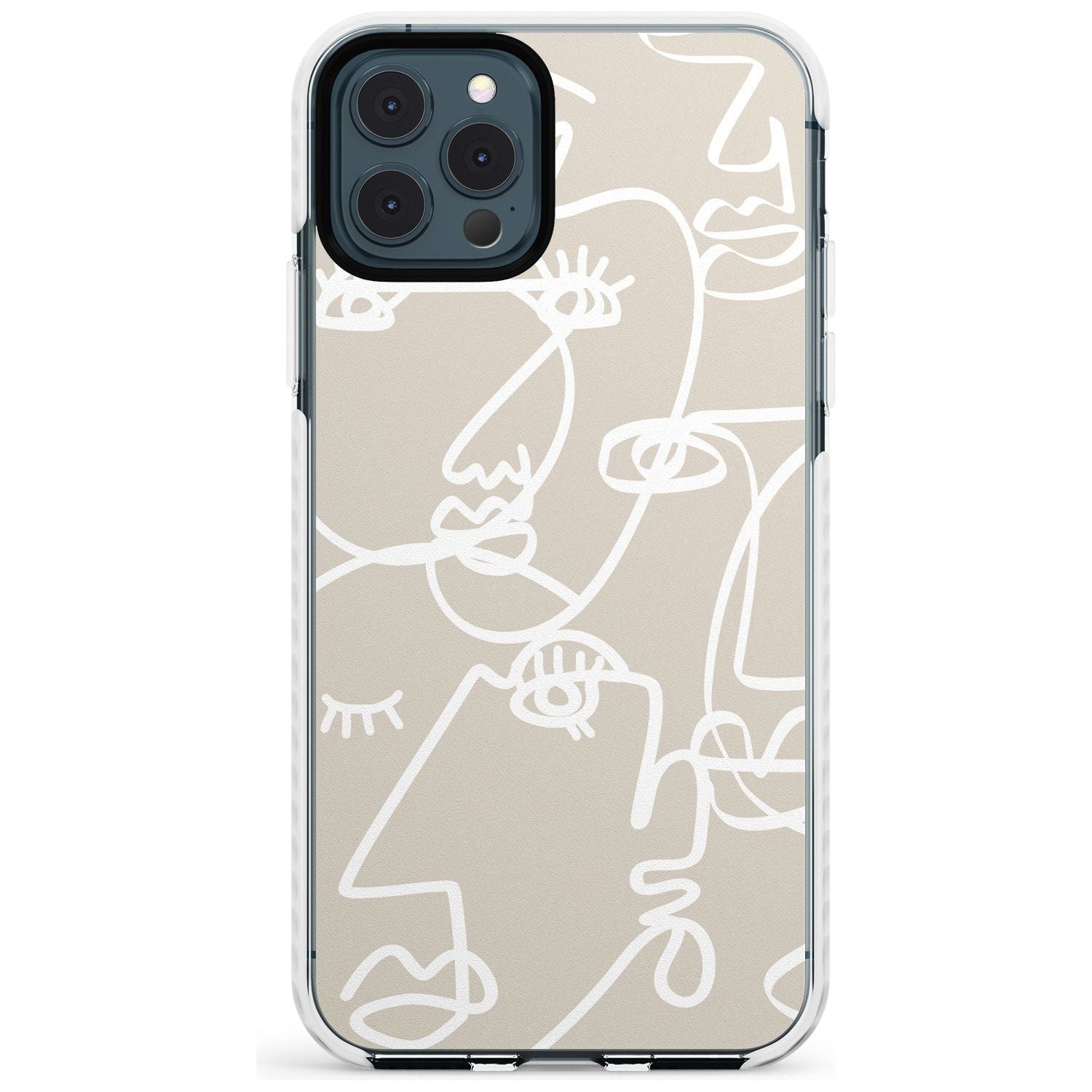 Continuous Line Faces: White on Beige Slim TPU Phone Case for iPhone 11 Pro Max