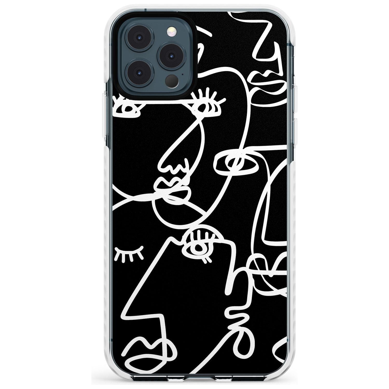 Continuous Line Faces: White on Black Slim TPU Phone Case for iPhone 11 Pro Max