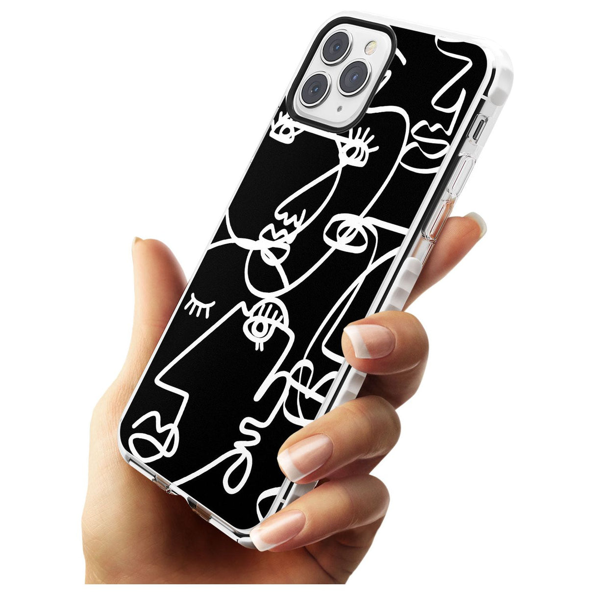 Continuous Line Faces: White on Black Slim TPU Phone Case for iPhone 11 Pro Max