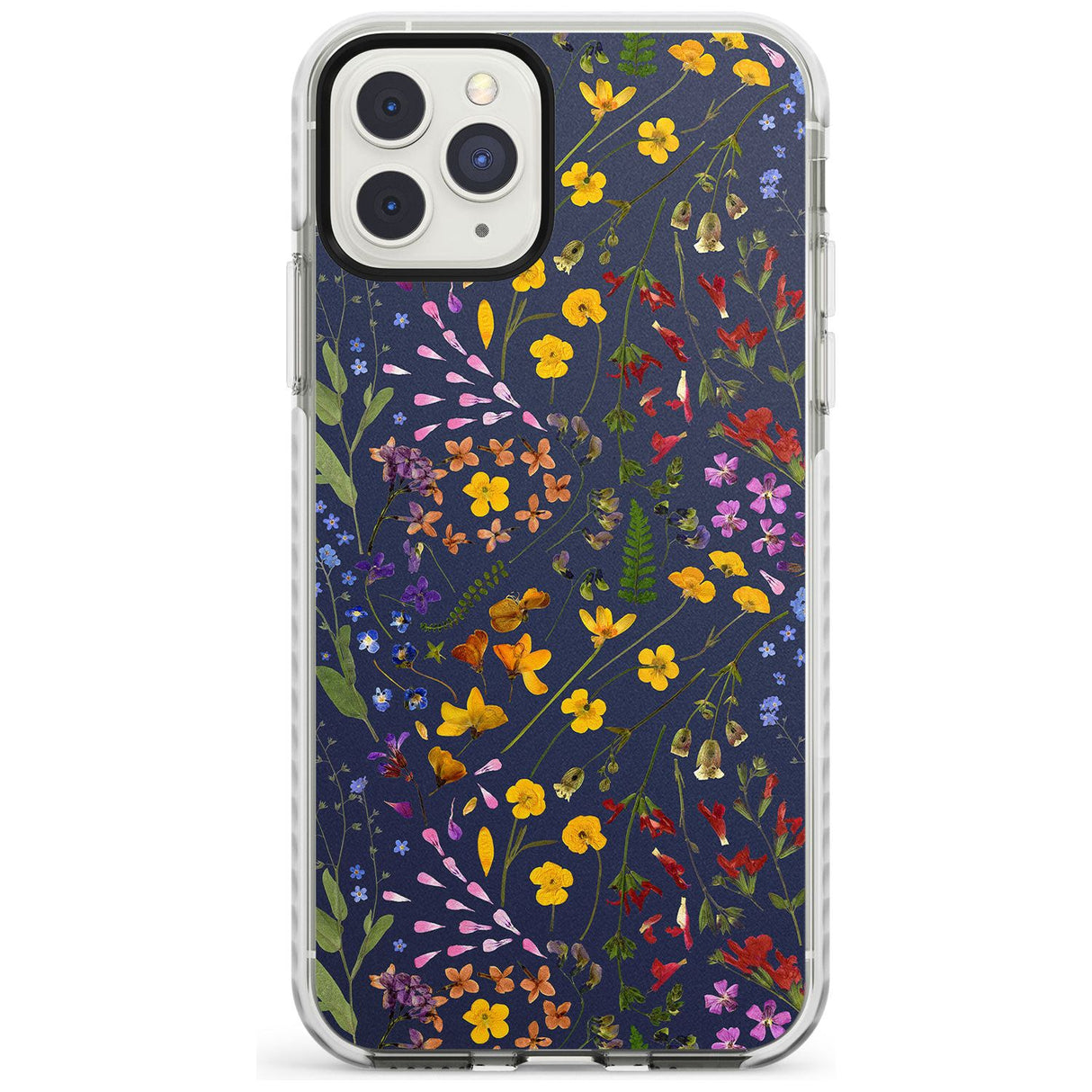 Wildflower & Leaves Cluster Design - Navy Impact Phone Case for iPhone 11 Pro Max