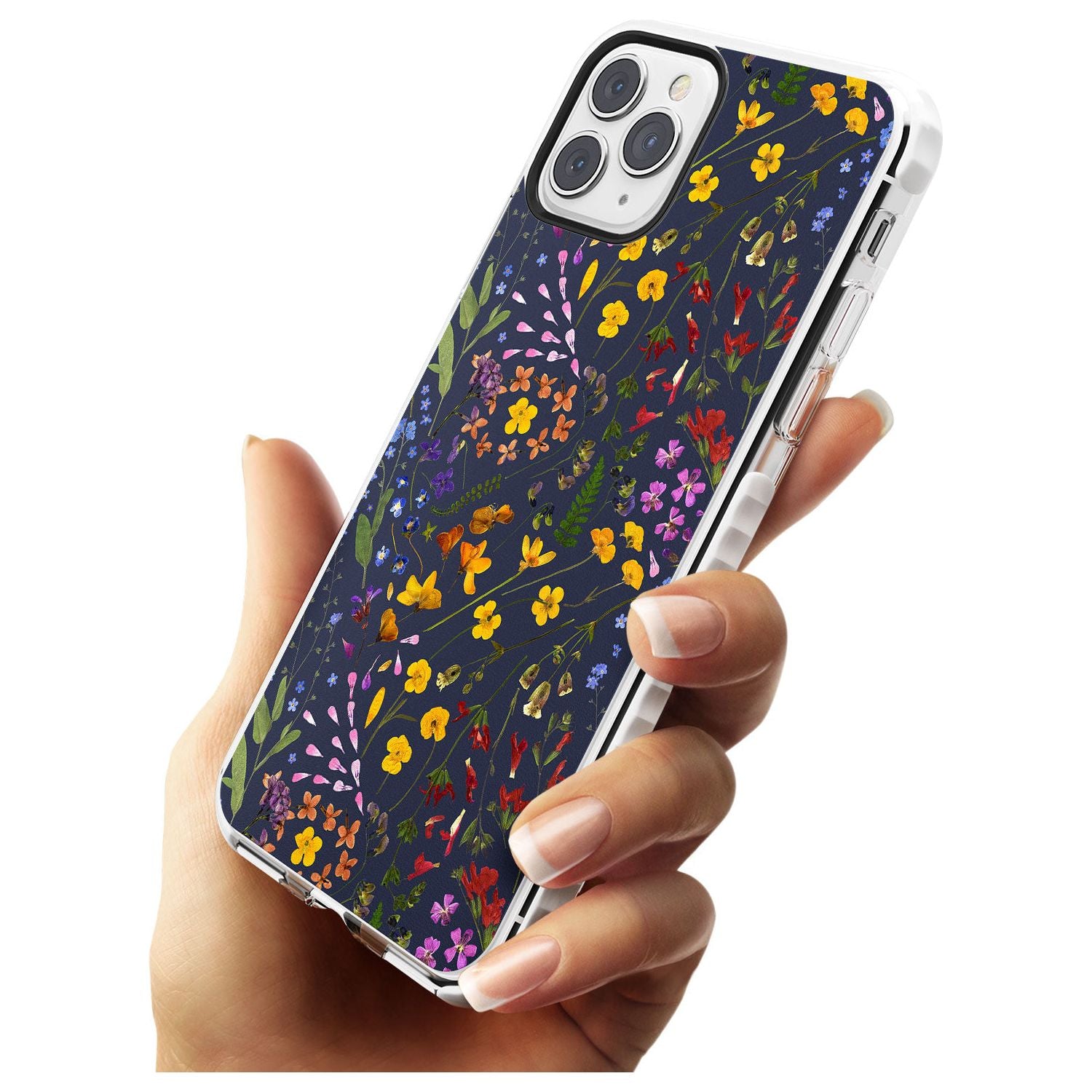 Wildflower & Leaves Cluster Design - Navy Impact Phone Case for iPhone 11 Pro Max