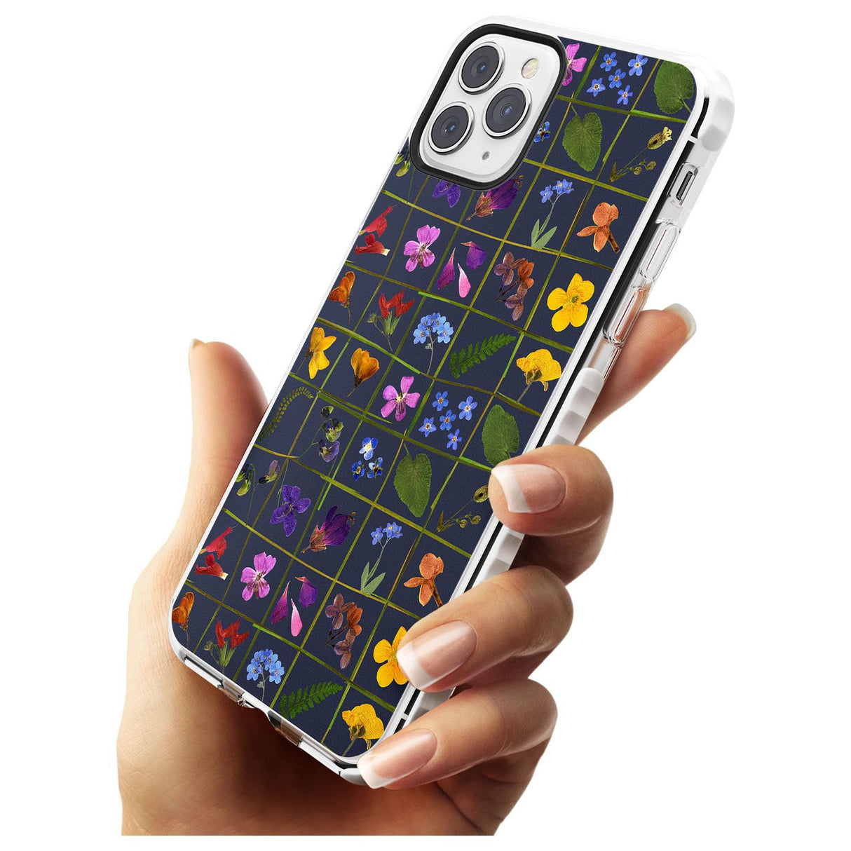 Wildflower Grid Boxes Pattern - Navy Impact Phone Case for iPhone 11 Pro Max