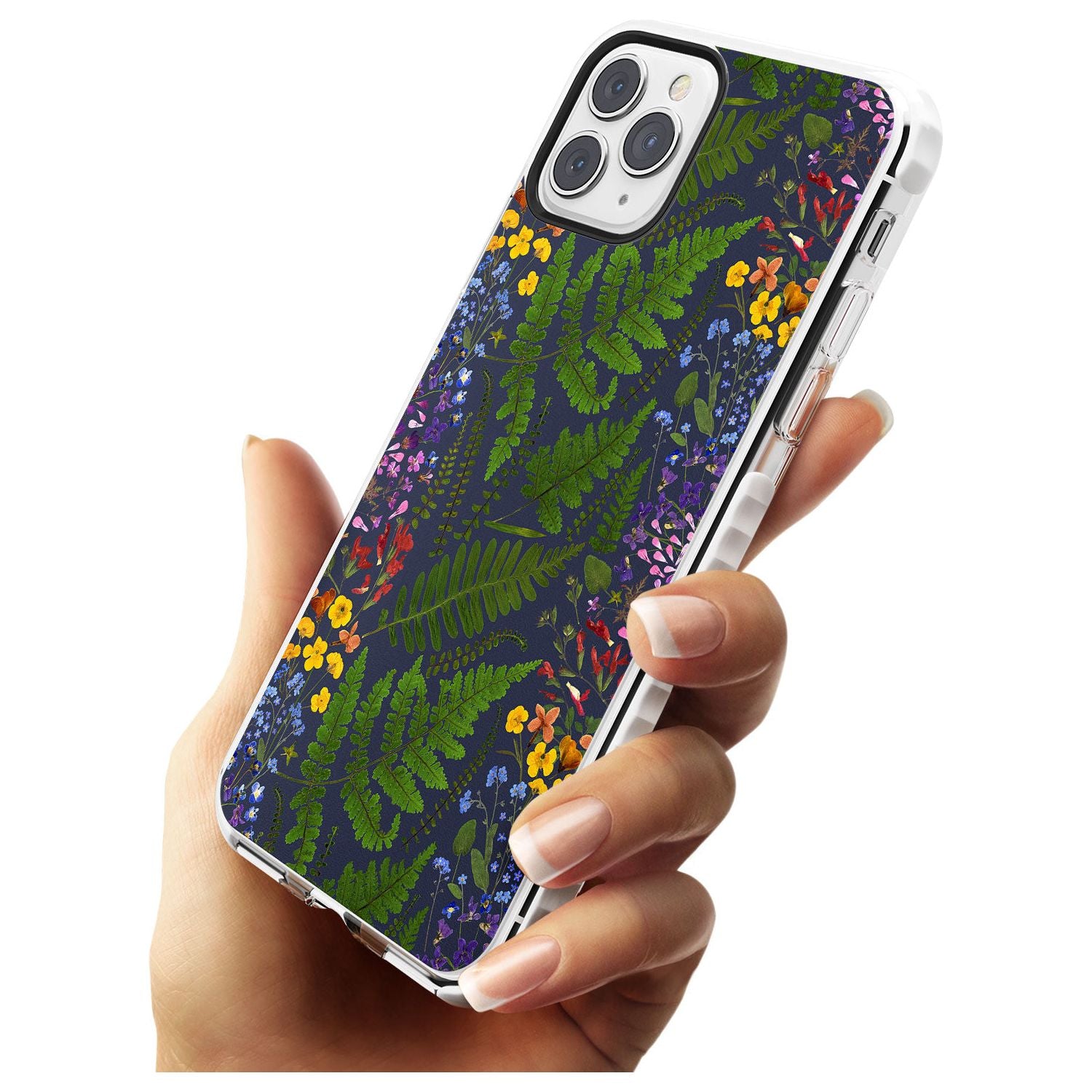 Busy Floral and Fern Design - Navy Impact Phone Case for iPhone 11 Pro Max