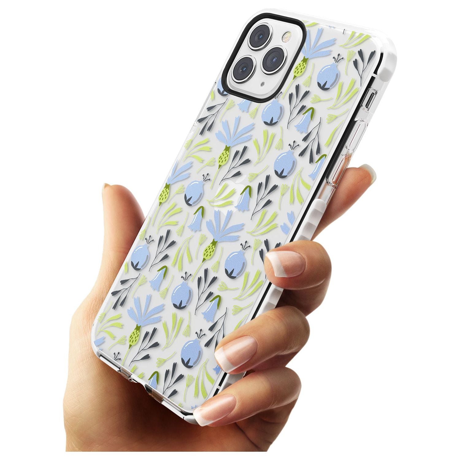 Blue Flora Transparent Floral Impact Phone Case for iPhone 11 Pro Max