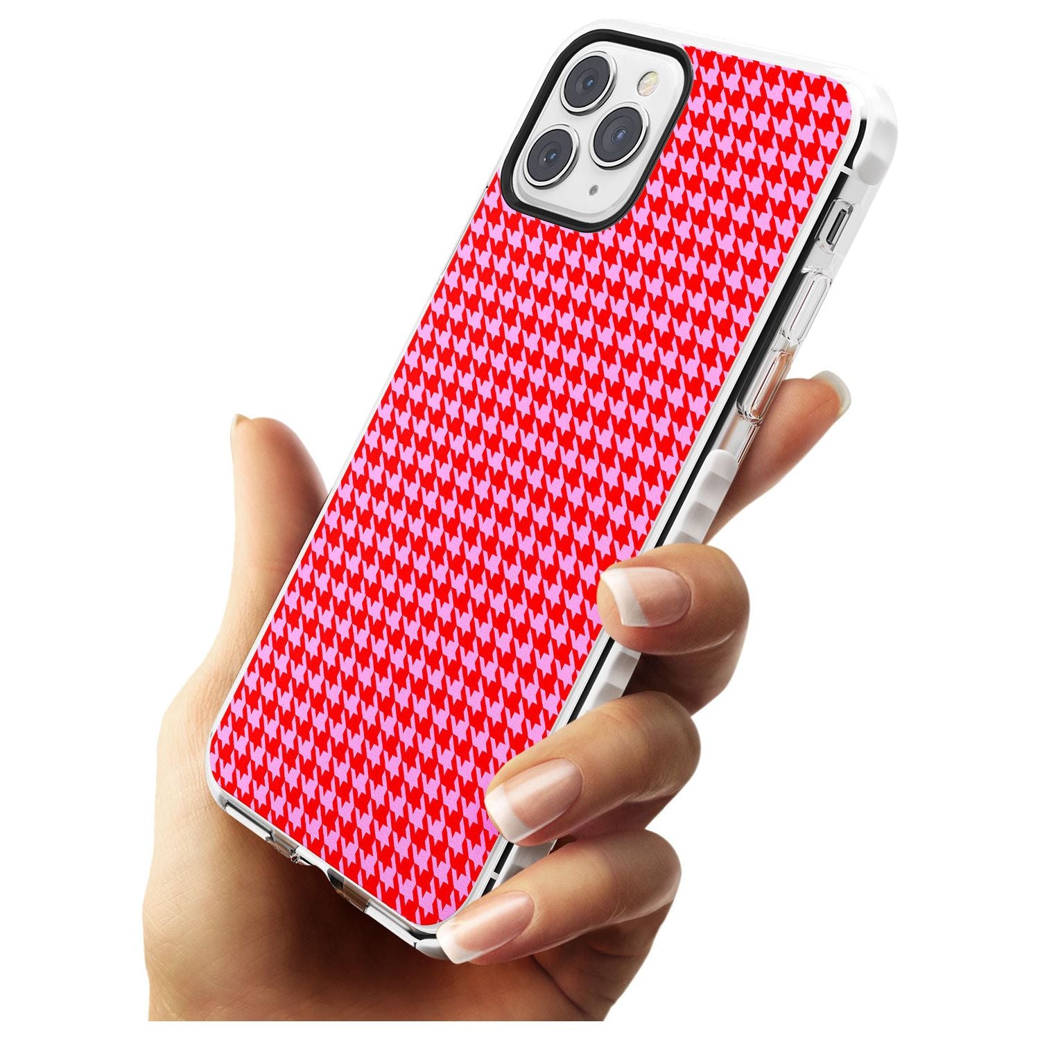 Neon Pink & Red Houndstooth Pattern Impact Phone Case for iPhone 11 Pro Max