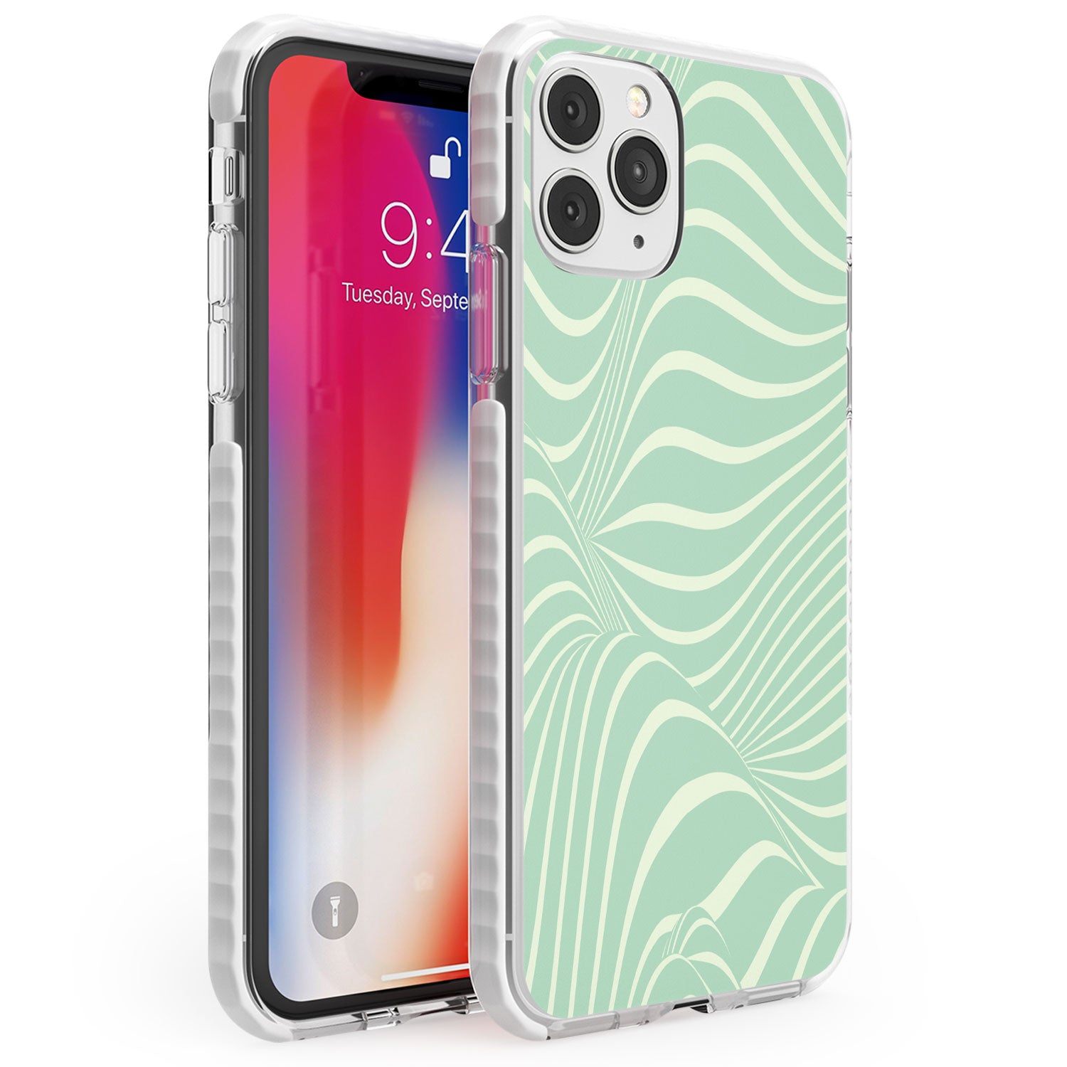 Mint Green Distorted Line Phone Case iPhone 11 Pro Max / Impact Case,iPhone 11 Pro / Impact Case,iPhone 12 Pro / Impact Case,iPhone 12 Pro Max / Impact Case Blanc Space