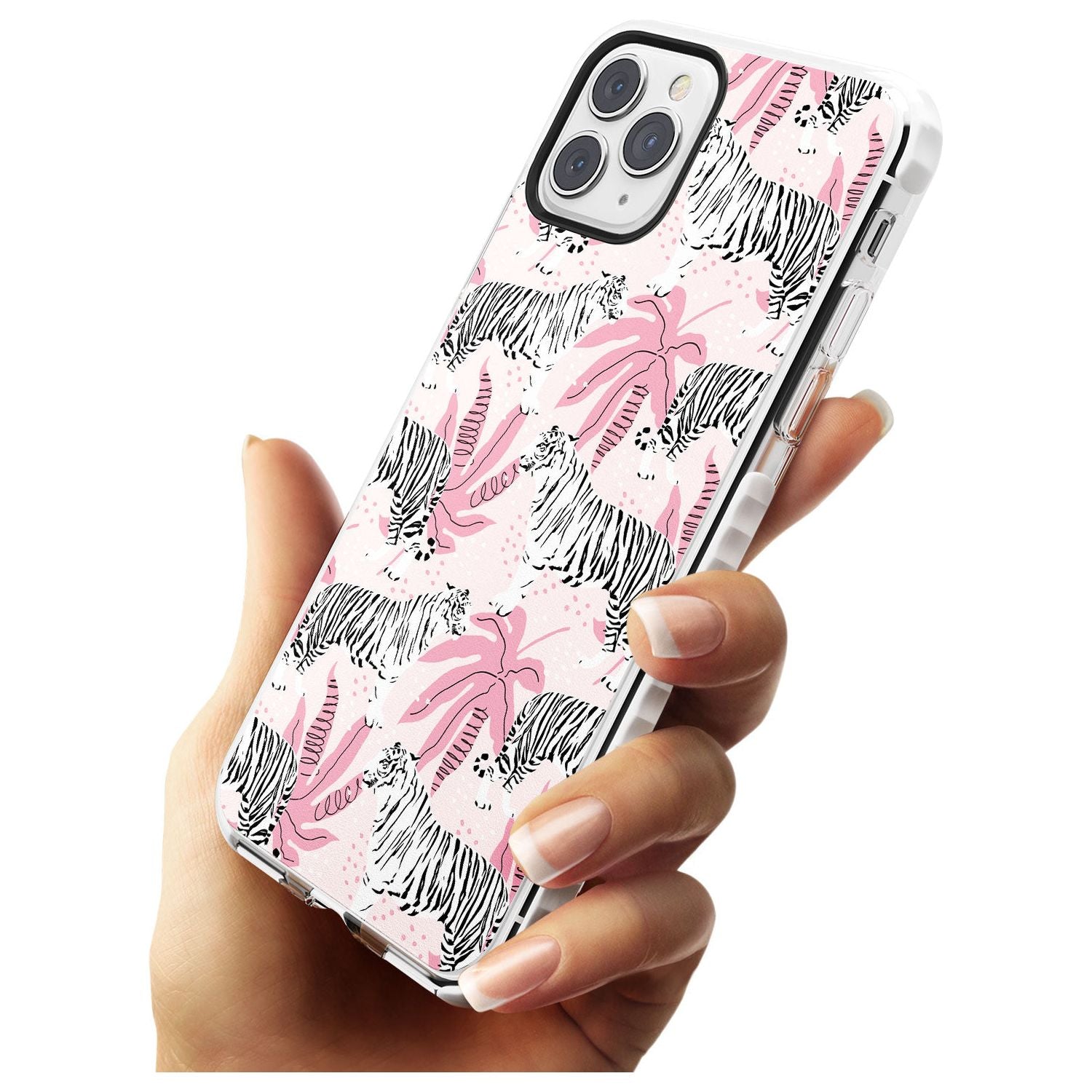 White Tigers on Pink Pattern Impact Phone Case for iPhone 11 Pro Max