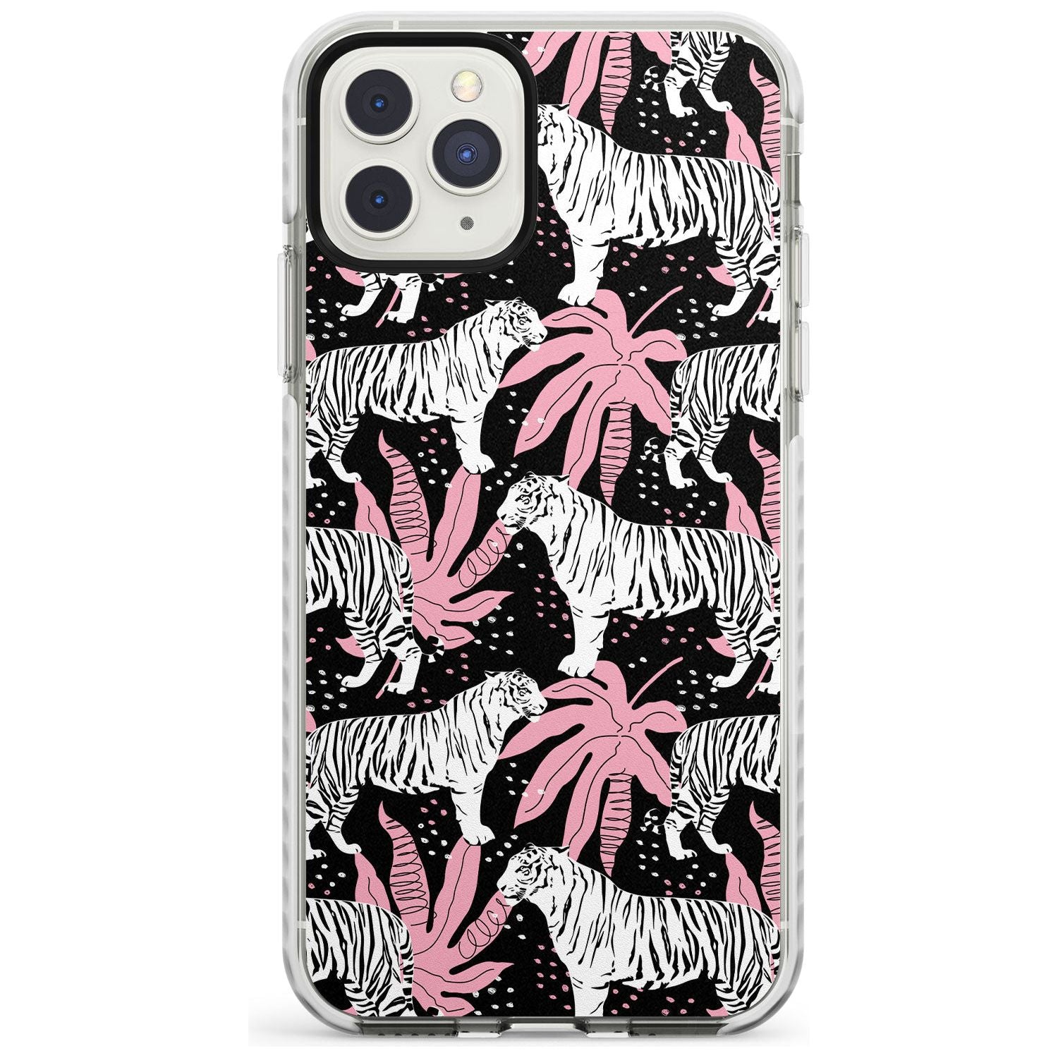 White Tigers on Black Pattern Impact Phone Case for iPhone 11 Pro Max