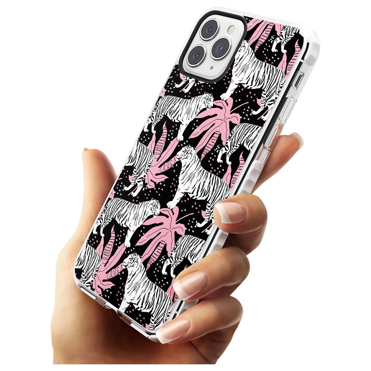 White Tigers on Black Pattern Impact Phone Case for iPhone 11 Pro Max