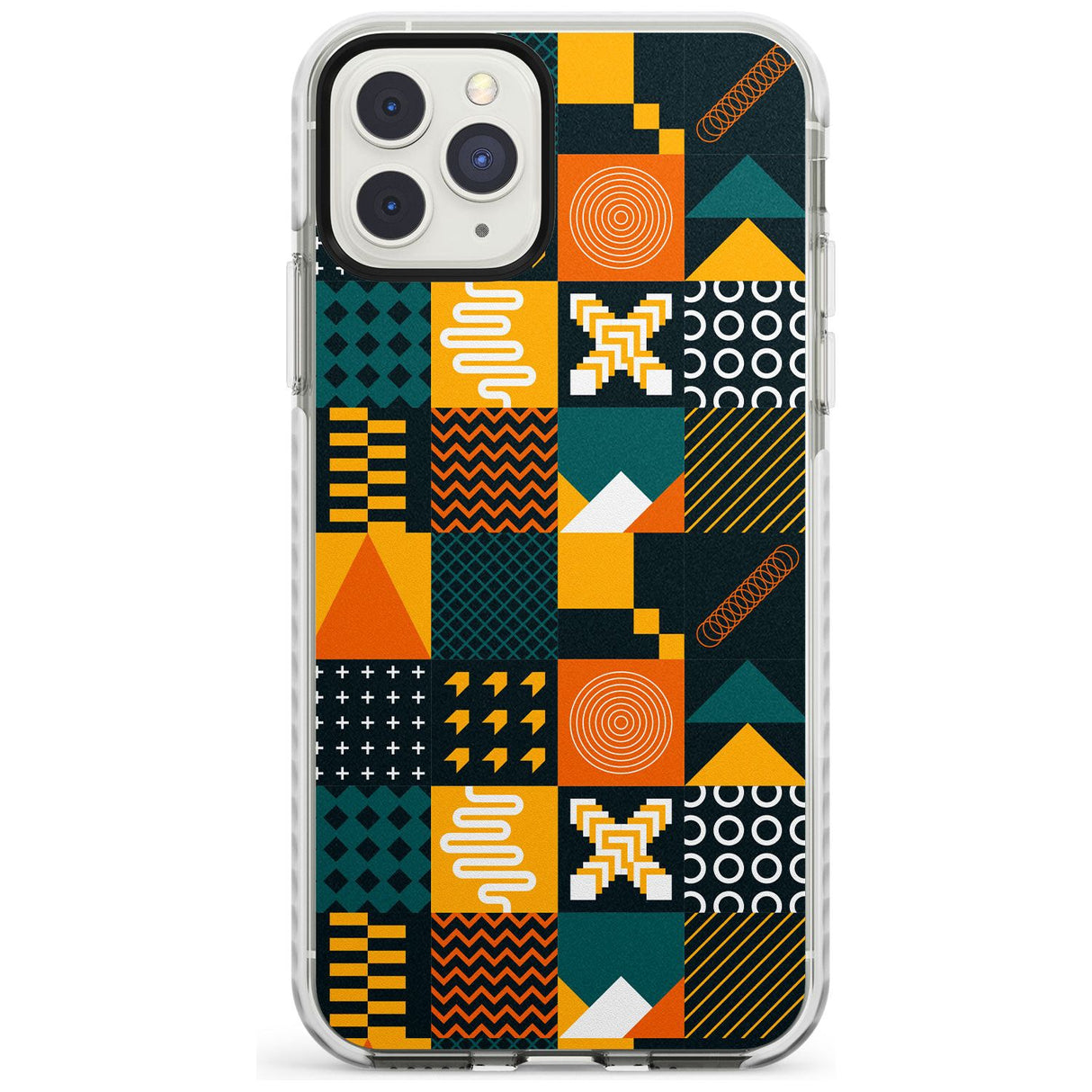 Funky Geometric Patterns: Orange & Dark Green Phone Case iPhone 11 Pro Max / Impact Case,iPhone 11 Pro / Impact Case,iPhone 12 Pro / Impact Case,iPhone 12 Pro Max / Impact Case Blanc Space