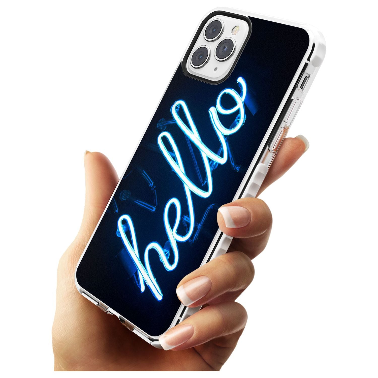 "Hello" Blue Cursive Neon Sign Impact Phone Case for iPhone 11 Pro Max