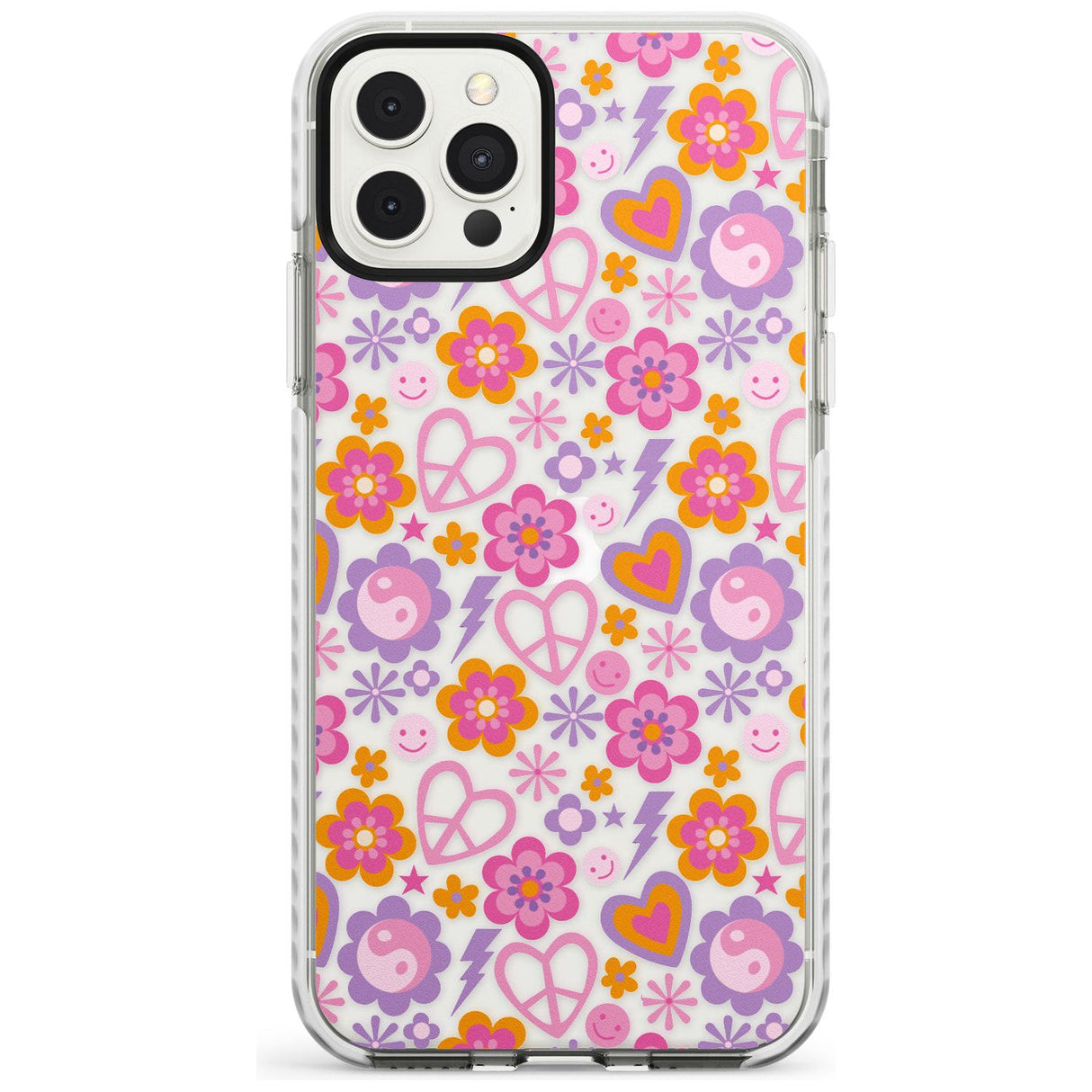 Peace, Love and Flowers Pattern Impact Phone Case for iPhone 11 Pro Max