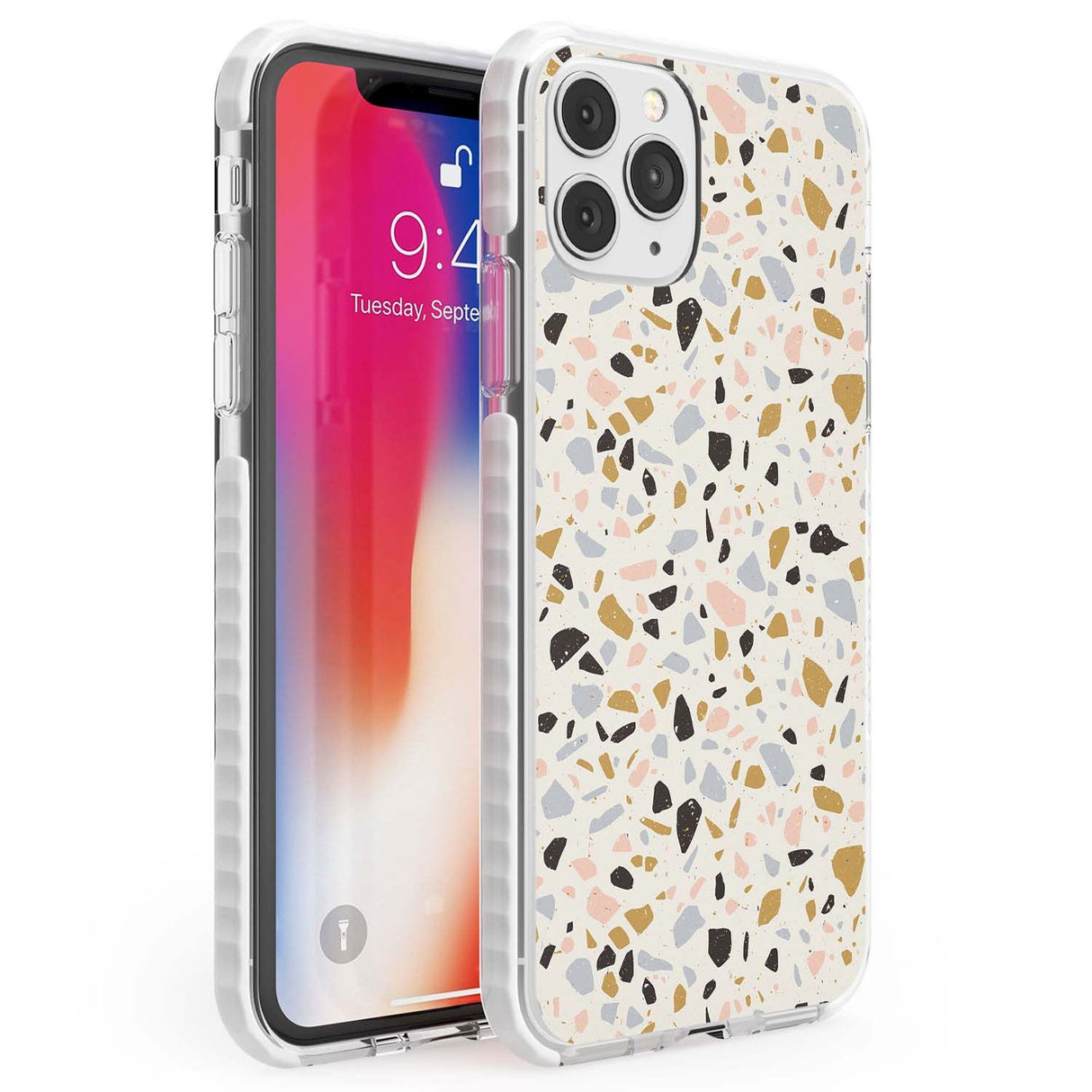 Pale Pink, Blue, & Mocha Terrazzo Pattern Phone Case iPhone 11 Pro Max / Impact Case,iPhone 11 Pro / Impact Case,iPhone 12 Pro / Impact Case,iPhone 12 Pro Max / Impact Case Blanc Space