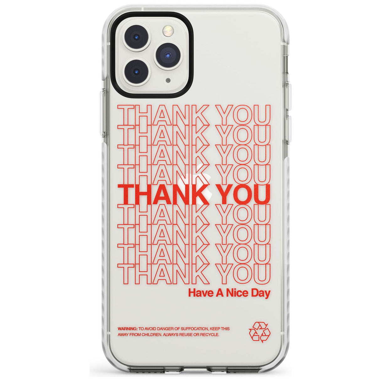 Classic Thank You Bag Design: Solid White + Red Impact Phone Case for iPhone 11 Pro Max